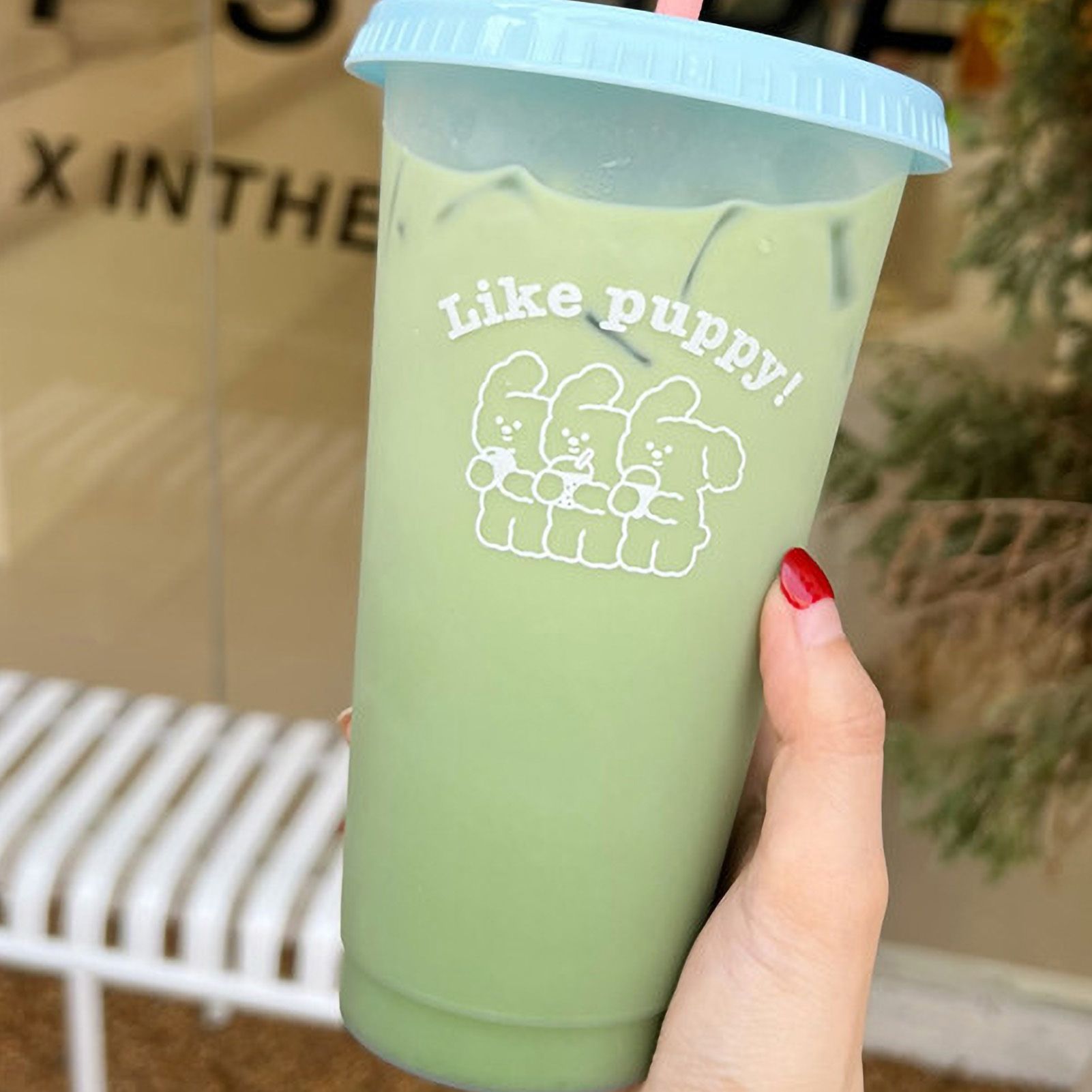 Plastic Coffee Cup Large Capacity Cute Water Cup With Straw Lid for Summer Cold Drinking Three Bears 700ml - Image 5