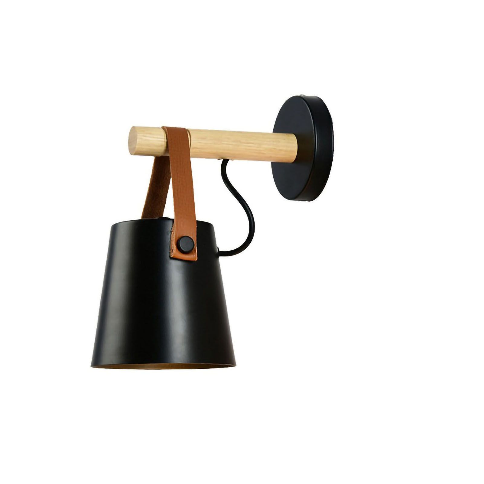 Wall Light Wood Modern Simple Style Night Lamp Home Decoration for Corridor Bedside Black - Image 1