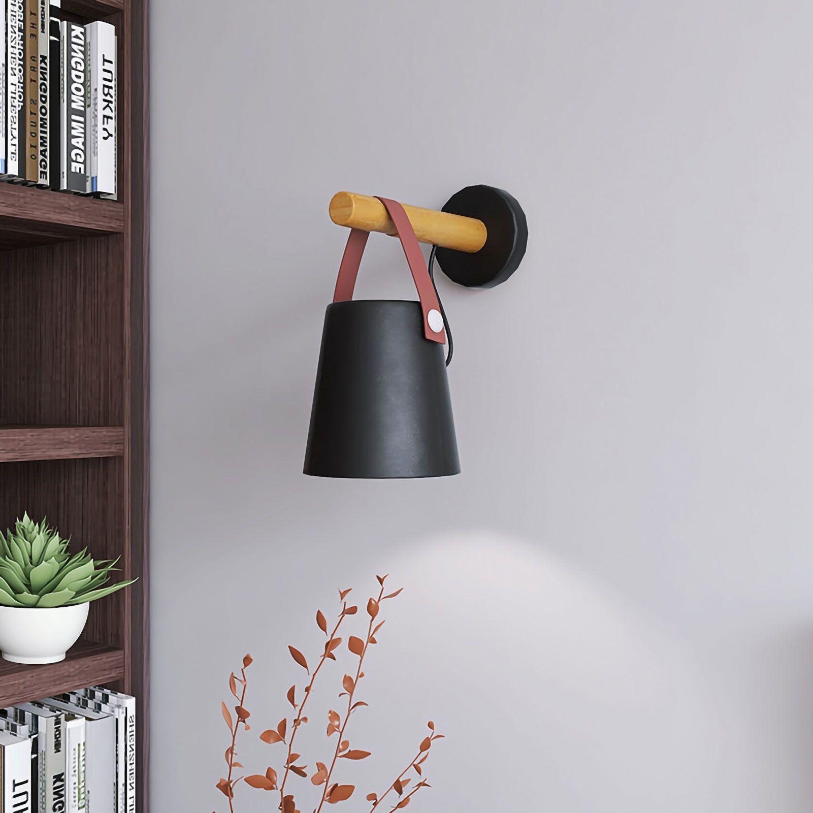 Wall Light Wood Modern Simple Style Night Lamp Home Decoration for Corridor Bedside Black - Image 2