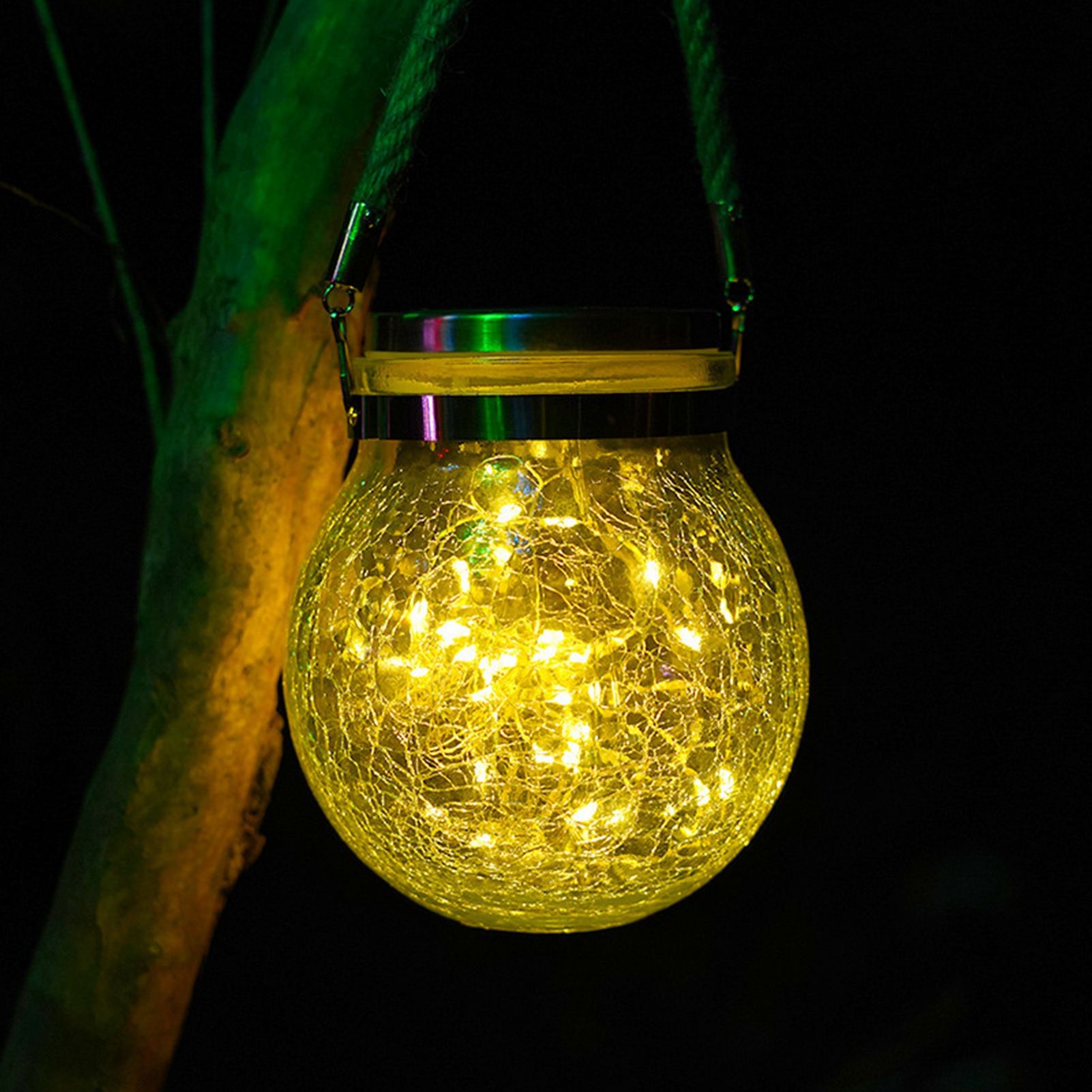 Cracked Glass Solar Lantern 30 LEDs Waterproof Outdoor Solar Hanging Jar Light for Patio Courtyard Festival Warm White - Image 2