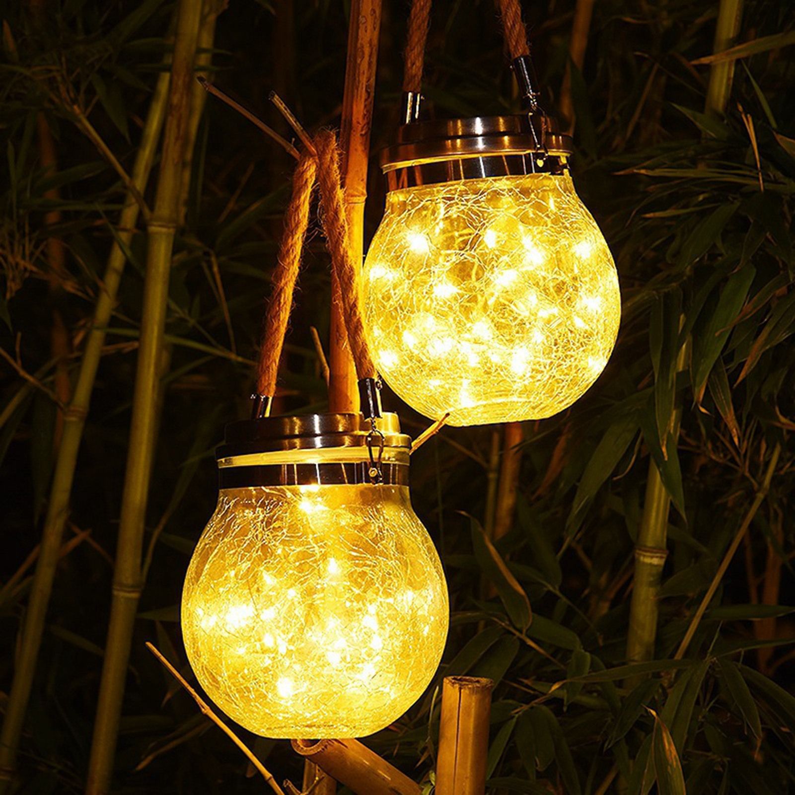 Cracked Glass Solar Lantern 30 LEDs Waterproof Outdoor Solar Hanging Jar Light for Patio Courtyard Festival Warm White - Image 3