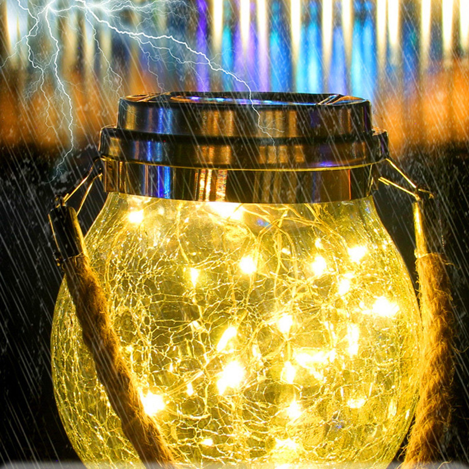 Cracked Glass Solar Lantern 30 LEDs Waterproof Outdoor Solar Hanging Jar Light for Patio Courtyard Festival Warm White - Image 4