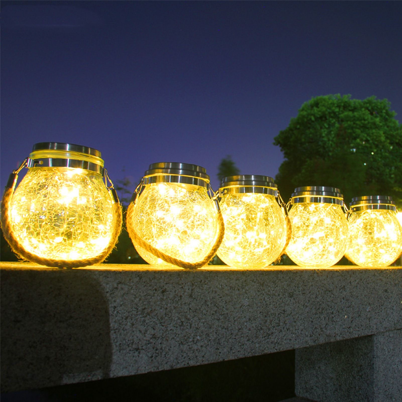 Cracked Glass Solar Lantern 30 LEDs Waterproof Outdoor Solar Hanging Jar Light for Patio Courtyard Festival Warm White - Image 7