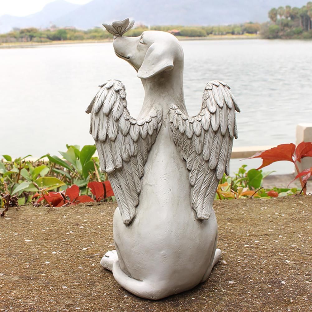 Garden Resin Statue Butterfly Angel Dog Sculpture Pet Dog Memorial Statue for Outdoor Garden Yard Decor - Image 6
