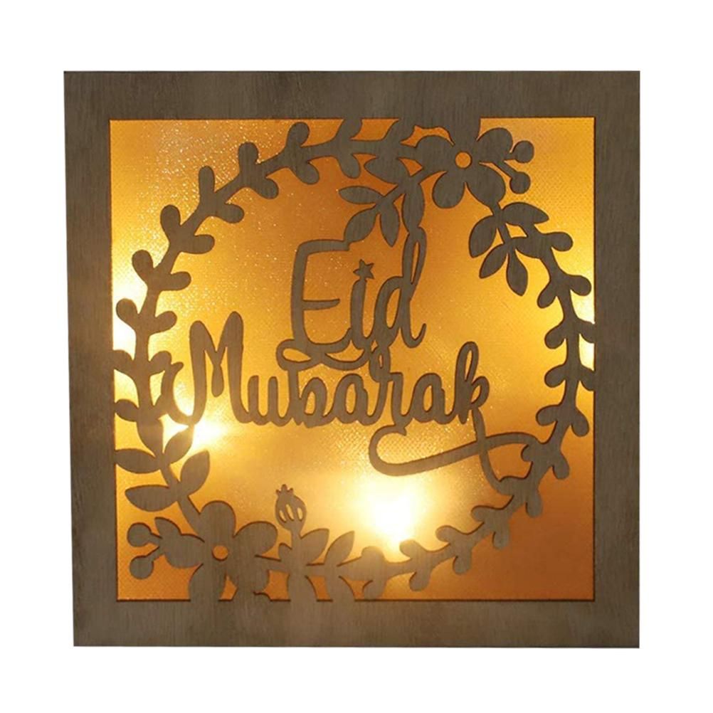 Wooden Eid Crafts Night Light 3D Ramadan Mubarak Lamp Handmade Wooden Moon Star LED Lights Decoration - Image 1