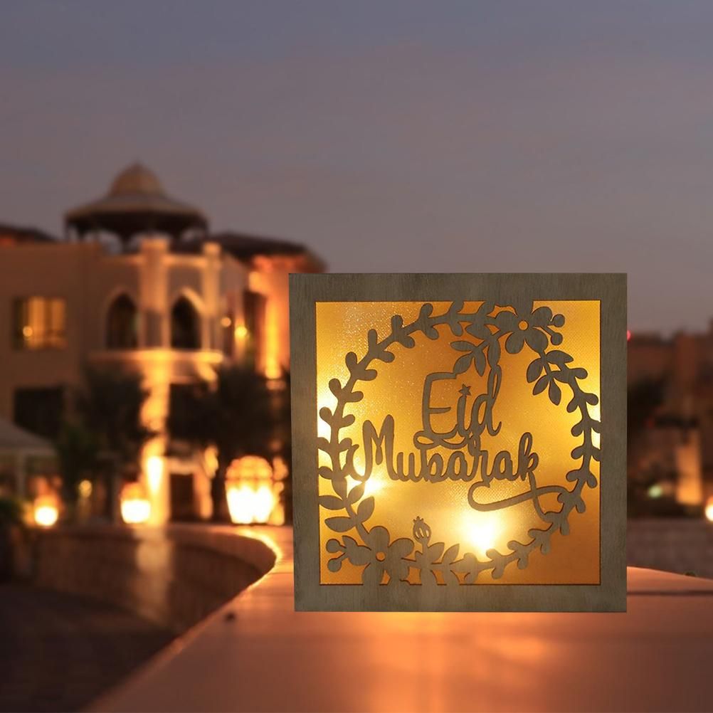 Wooden Eid Crafts Night Light 3D Ramadan Mubarak Lamp Handmade Wooden Moon Star LED Lights Decoration - Image 4