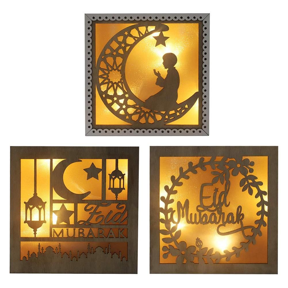 Wooden Eid Crafts Night Light 3D Ramadan Mubarak Lamp Handmade Wooden Moon Star LED Lights Decoration - Image 8