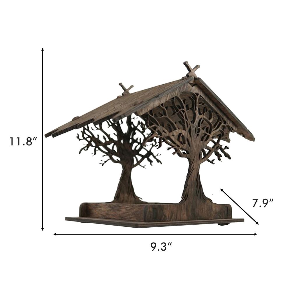 Wooden Bird Feeder Hanging Seed Container Tray for Wild Birds Home Garden Yard Tree Decoration - Image 2