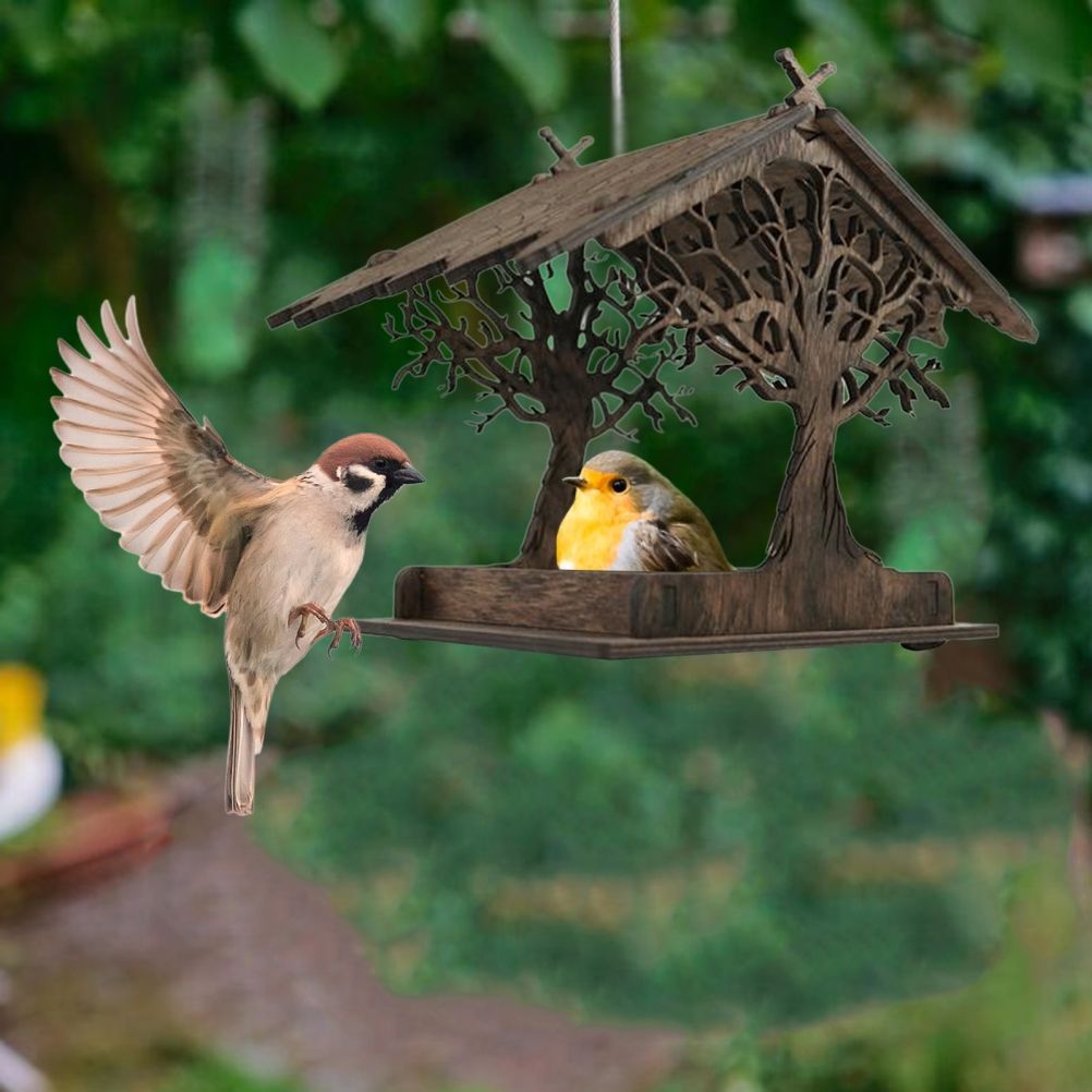 Wooden Bird Feeder Hanging Seed Container Tray for Wild Birds Home Garden Yard Tree Decoration - Image 6