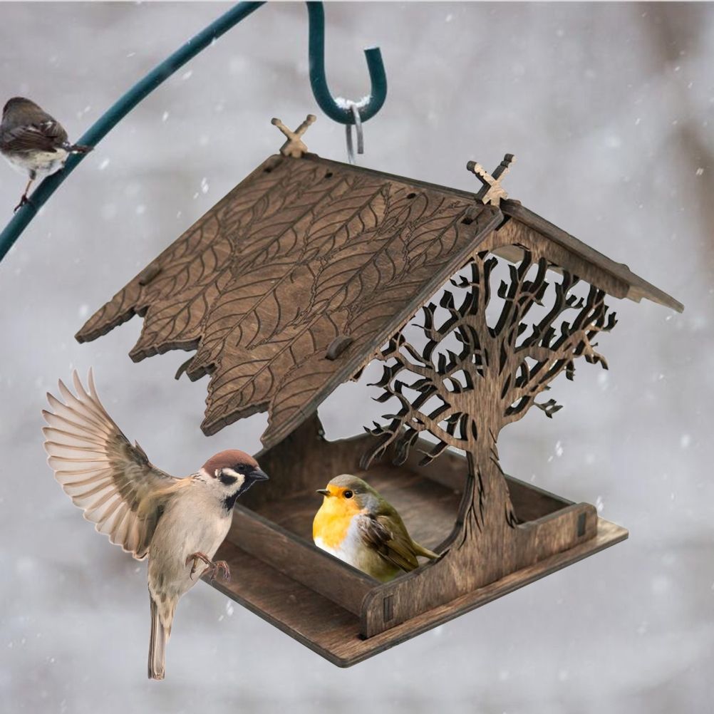 Wooden Bird Feeder Hanging Seed Container Tray for Wild Birds Home Garden Yard Tree Decoration - Image 8