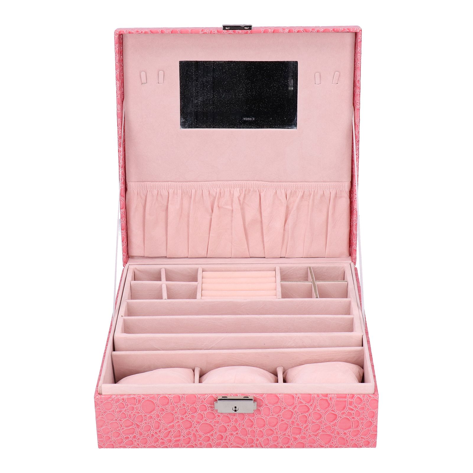 Pink Artificial Leather Jewelry Box Watch Jewelry Packaging Container Holder for Girls - Image 1