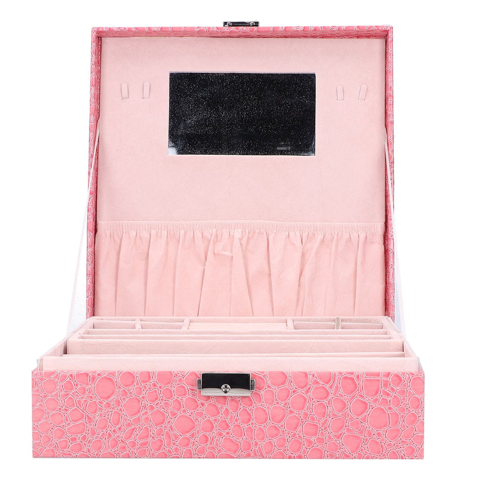 Pink Artificial Leather Jewelry Box Watch Jewelry Packaging Container Holder for Girls - Image 2