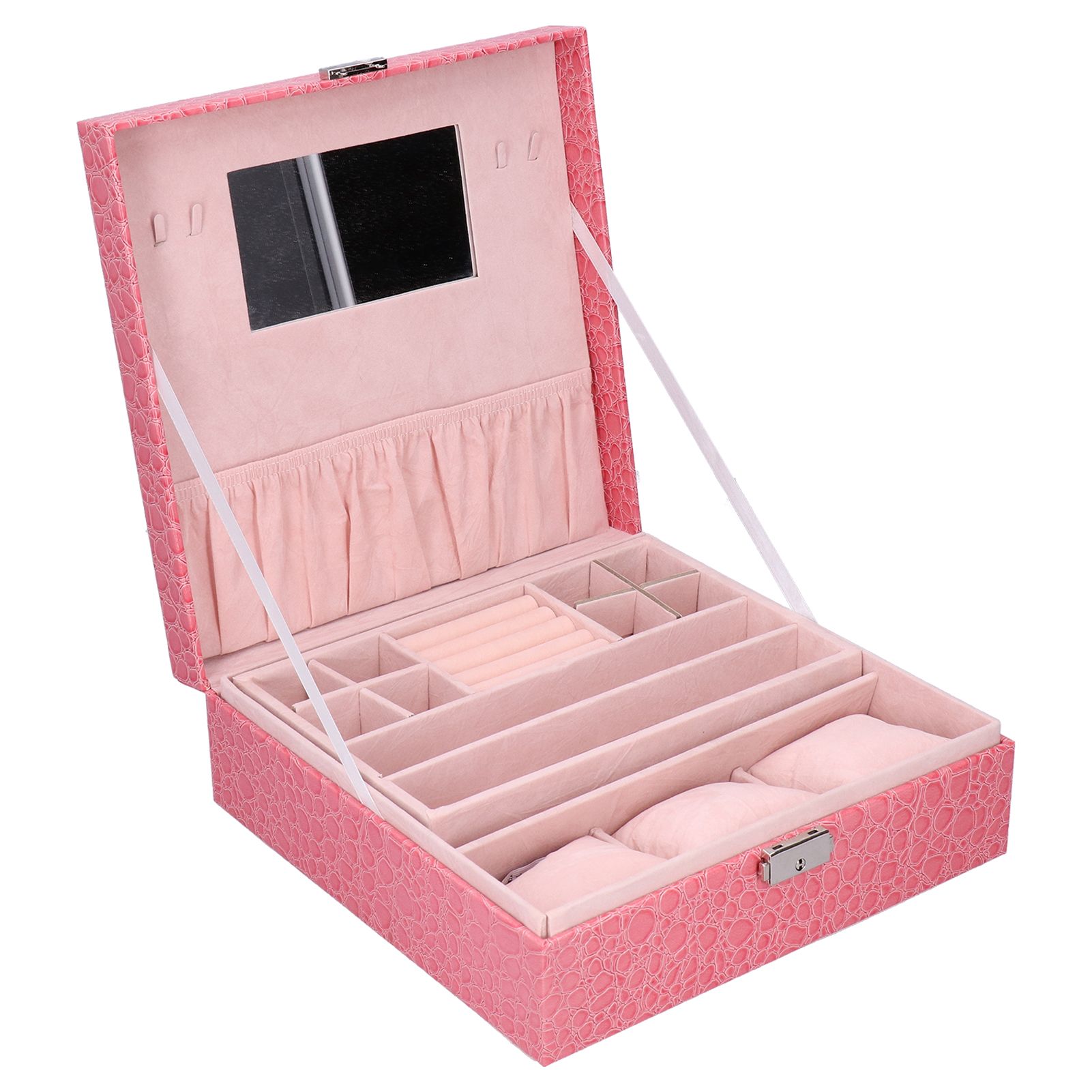 Pink Artificial Leather Jewelry Box Watch Jewelry Packaging Container Holder for Girls - Image 5