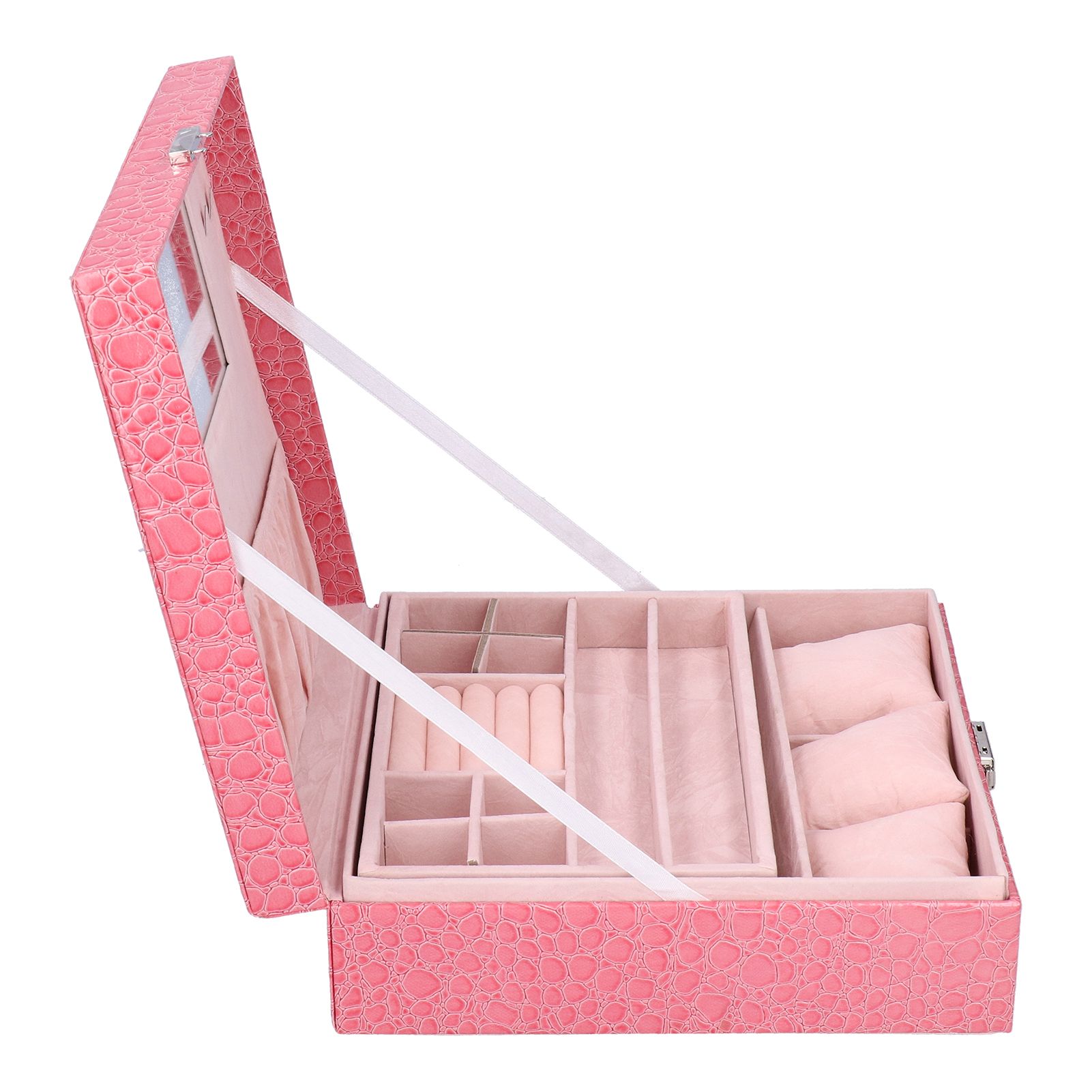 Pink Artificial Leather Jewelry Box Watch Jewelry Packaging Container Holder for Girls - Image 6