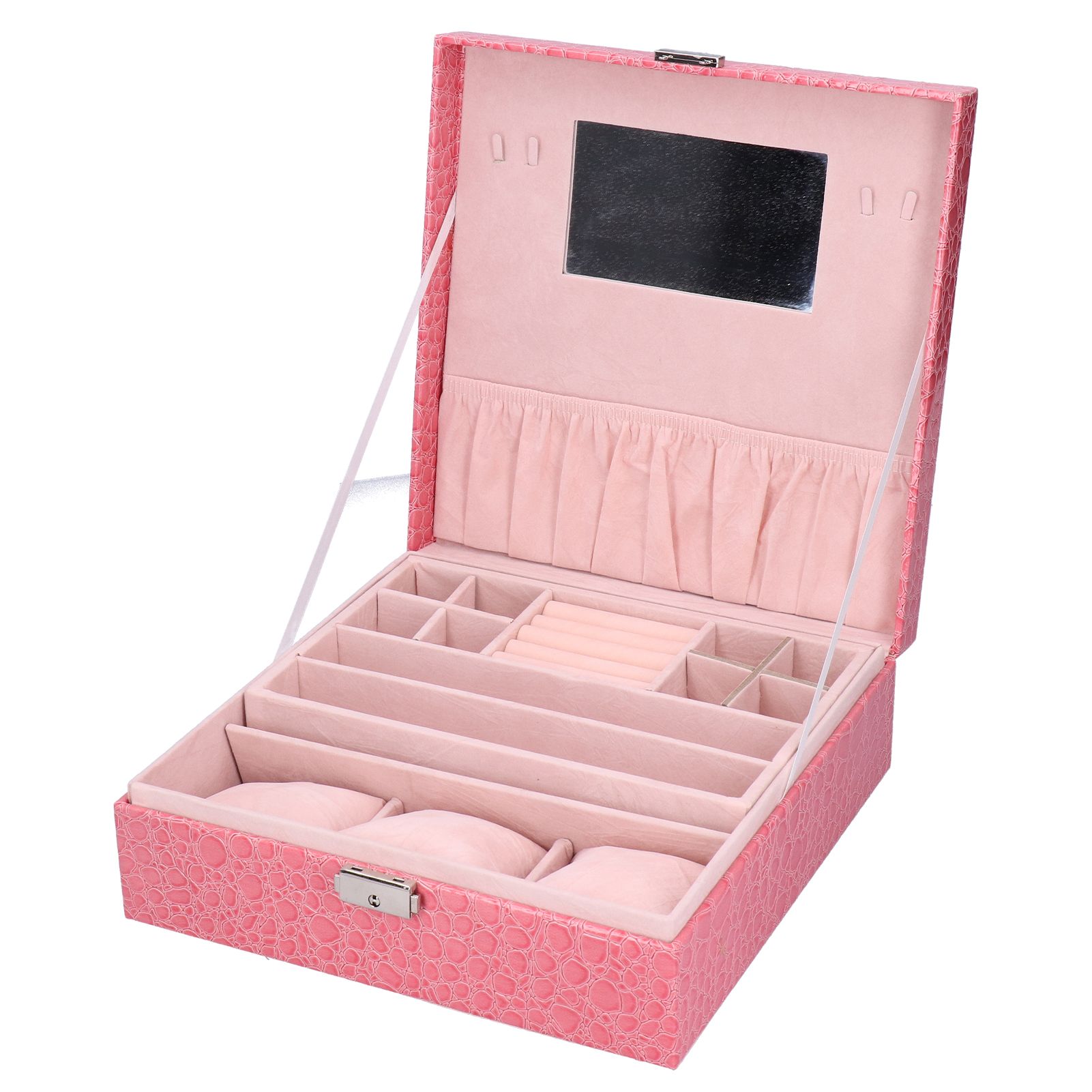 Pink Artificial Leather Jewelry Box Watch Jewelry Packaging Container Holder for Girls - Image 7