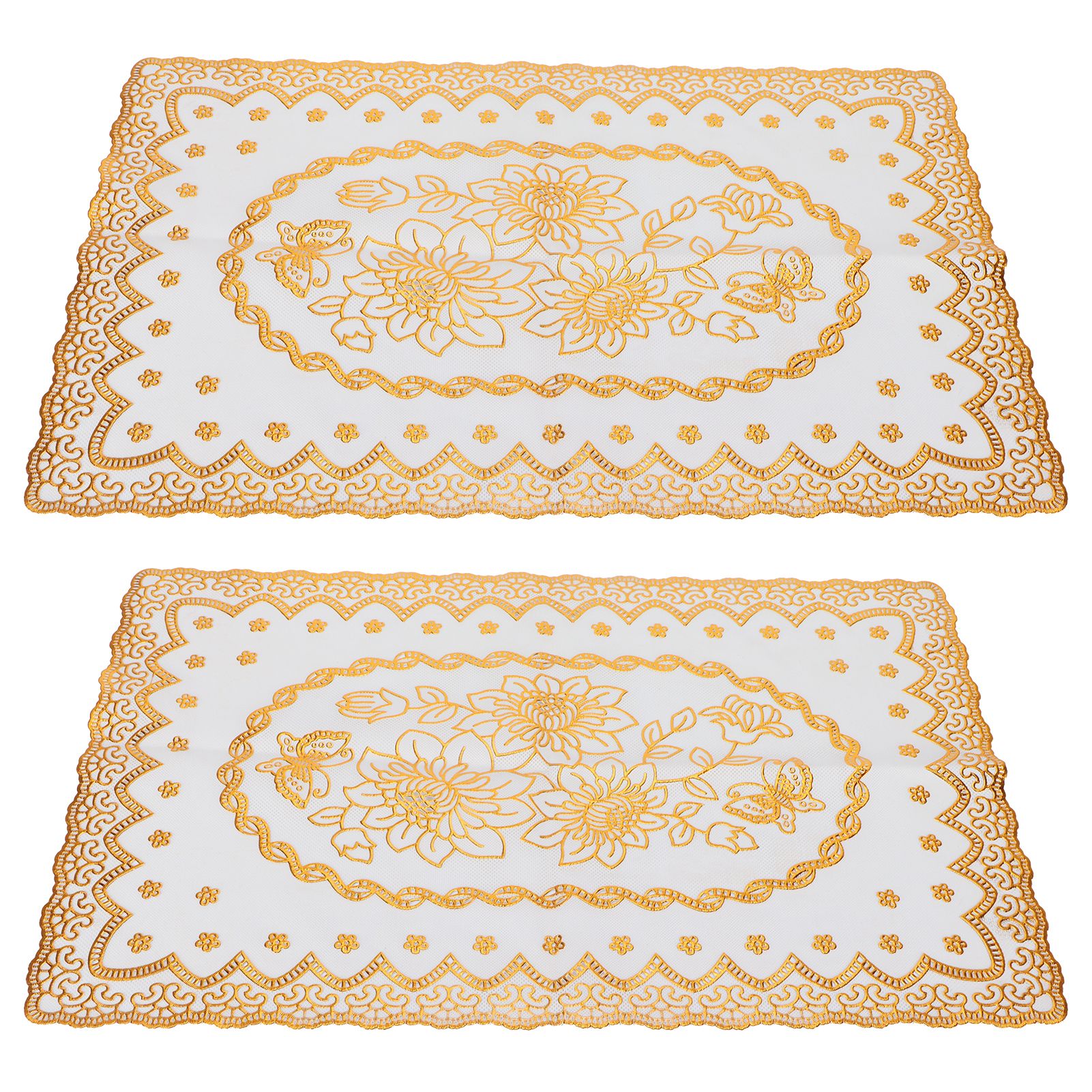 2PCS 30cmx45cm PVC Table Mat Gold Placemats Cup Coaster Pad Kitchen Wedding DecorationStyle 1 - Image 1