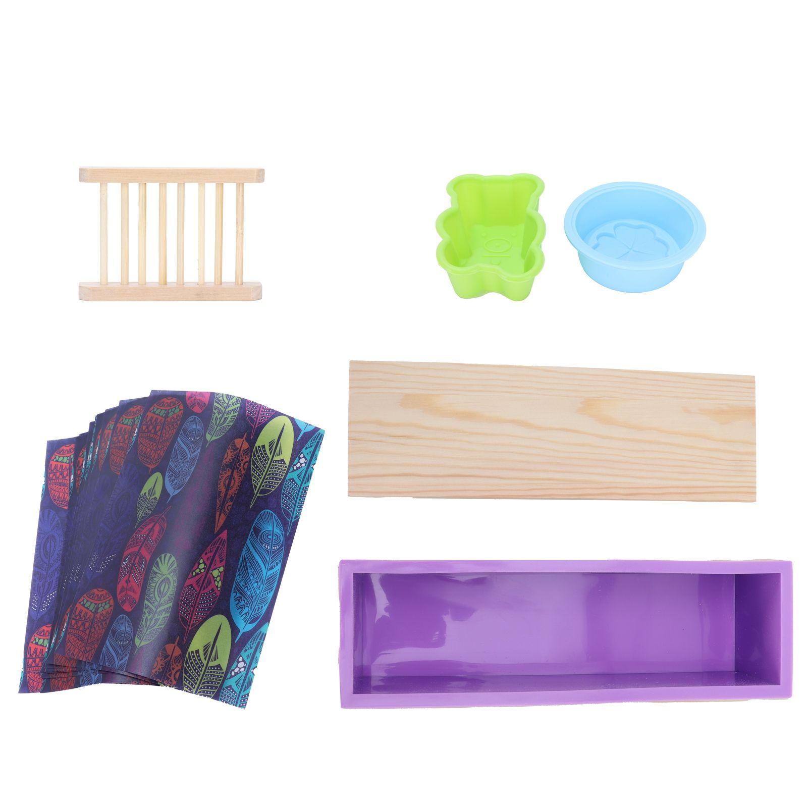 DIY Silicone Soap Mold Set with Wood Box Soap Rack Wrapping Paper Baking SuppliesPurple - Image 1