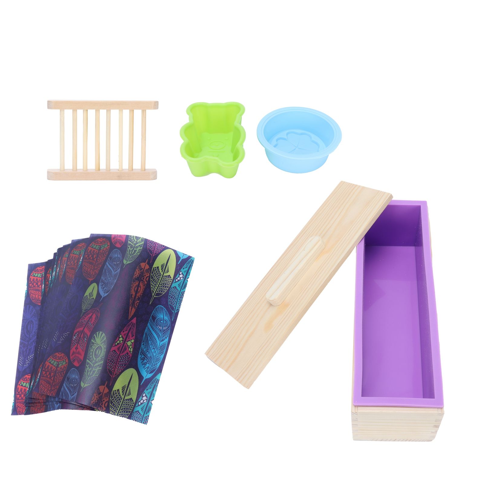 DIY Silicone Soap Mold Set with Wood Box Soap Rack Wrapping Paper Baking SuppliesPurple - Image 2