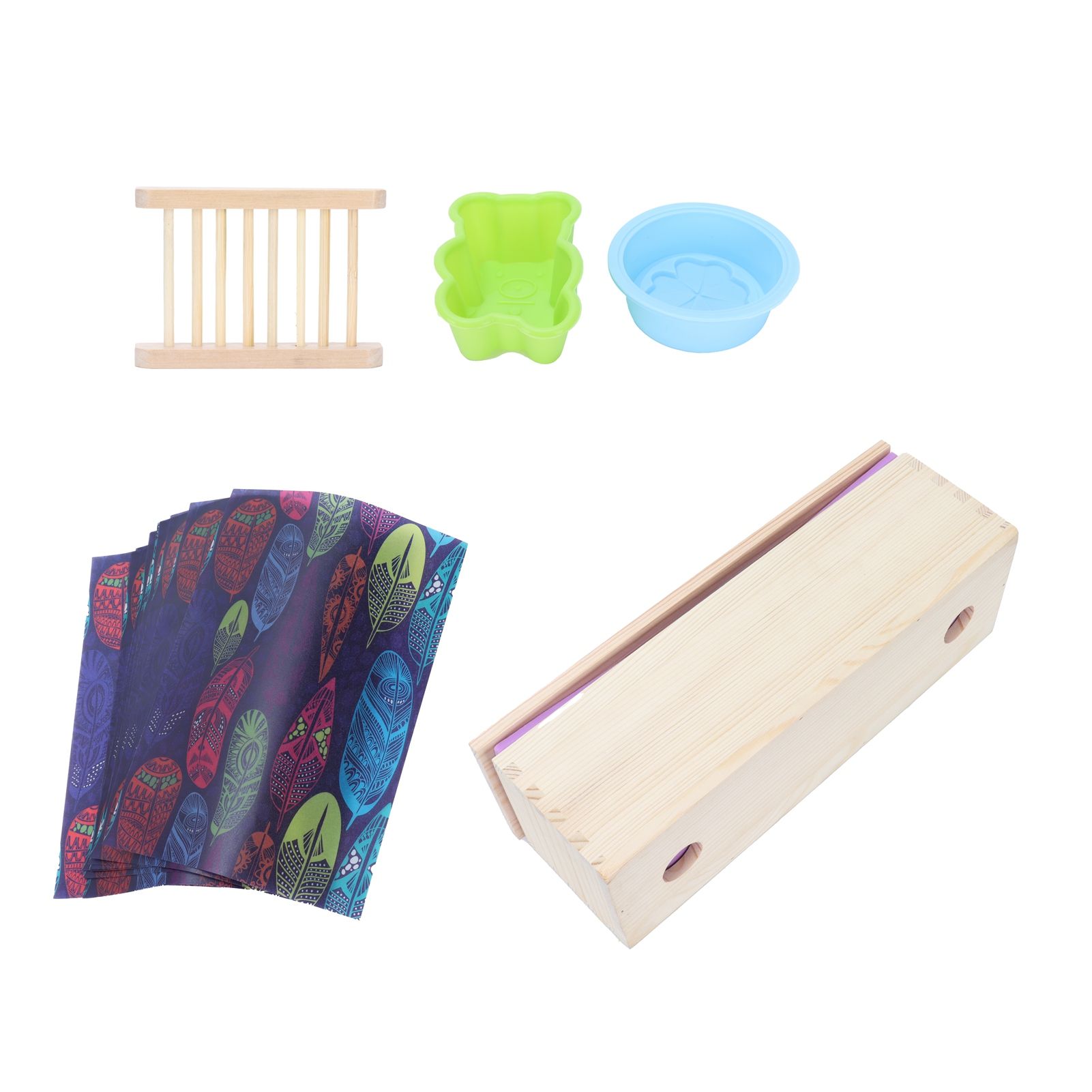 DIY Silicone Soap Mold Set with Wood Box Soap Rack Wrapping Paper Baking SuppliesPurple - Image 3