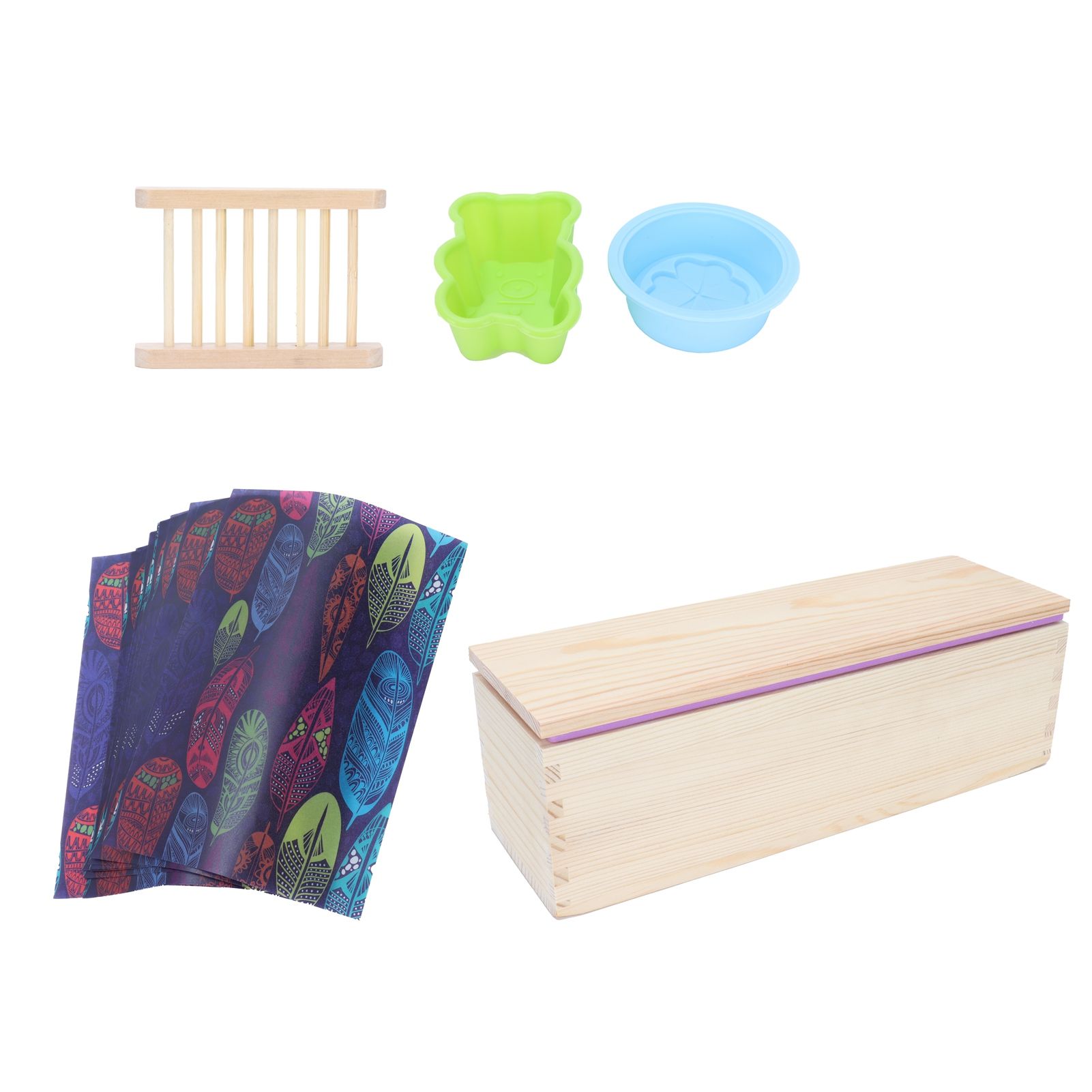 DIY Silicone Soap Mold Set with Wood Box Soap Rack Wrapping Paper Baking SuppliesPurple - Image 4