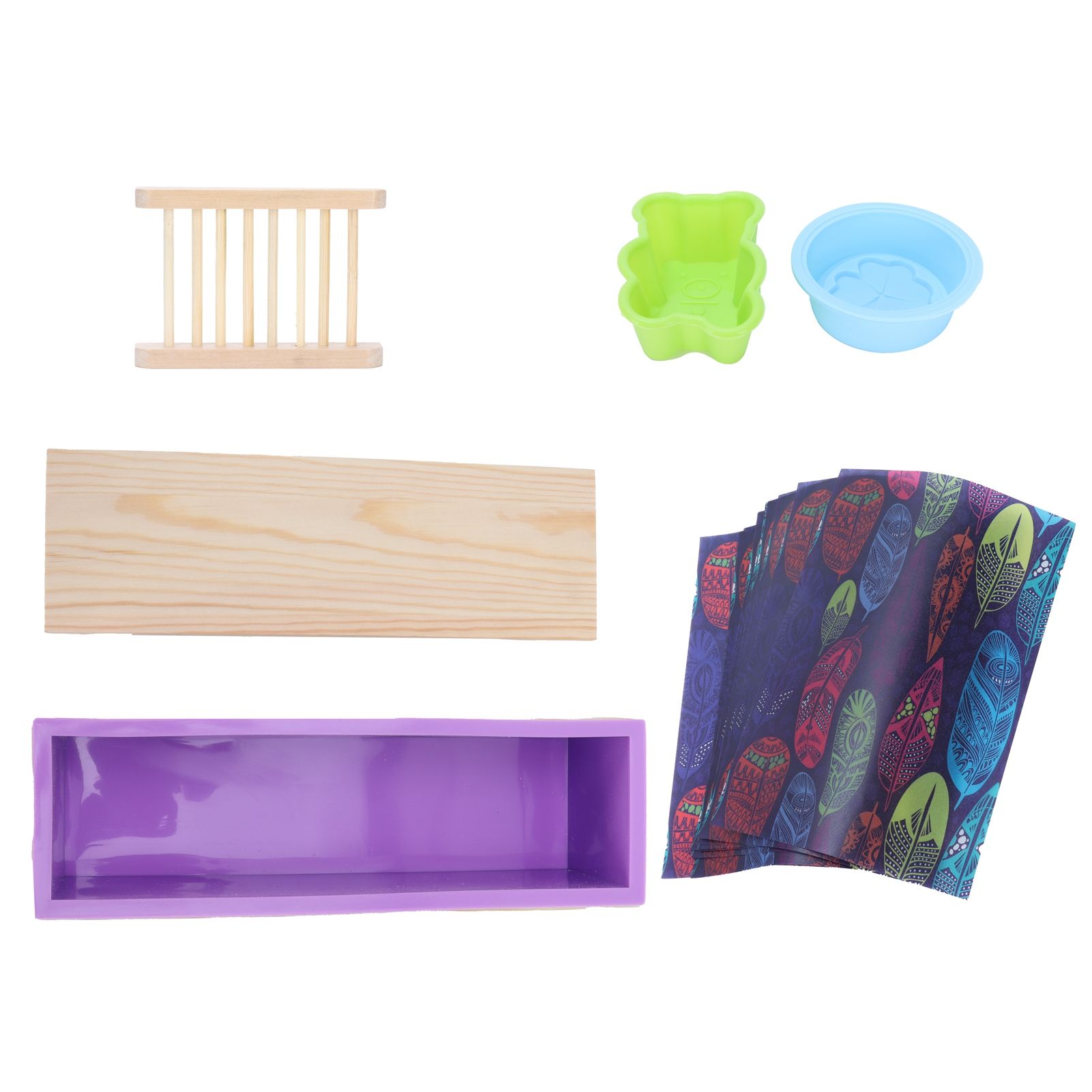 DIY Silicone Soap Mold Set with Wood Box Soap Rack Wrapping Paper Baking SuppliesPurple - Image 5