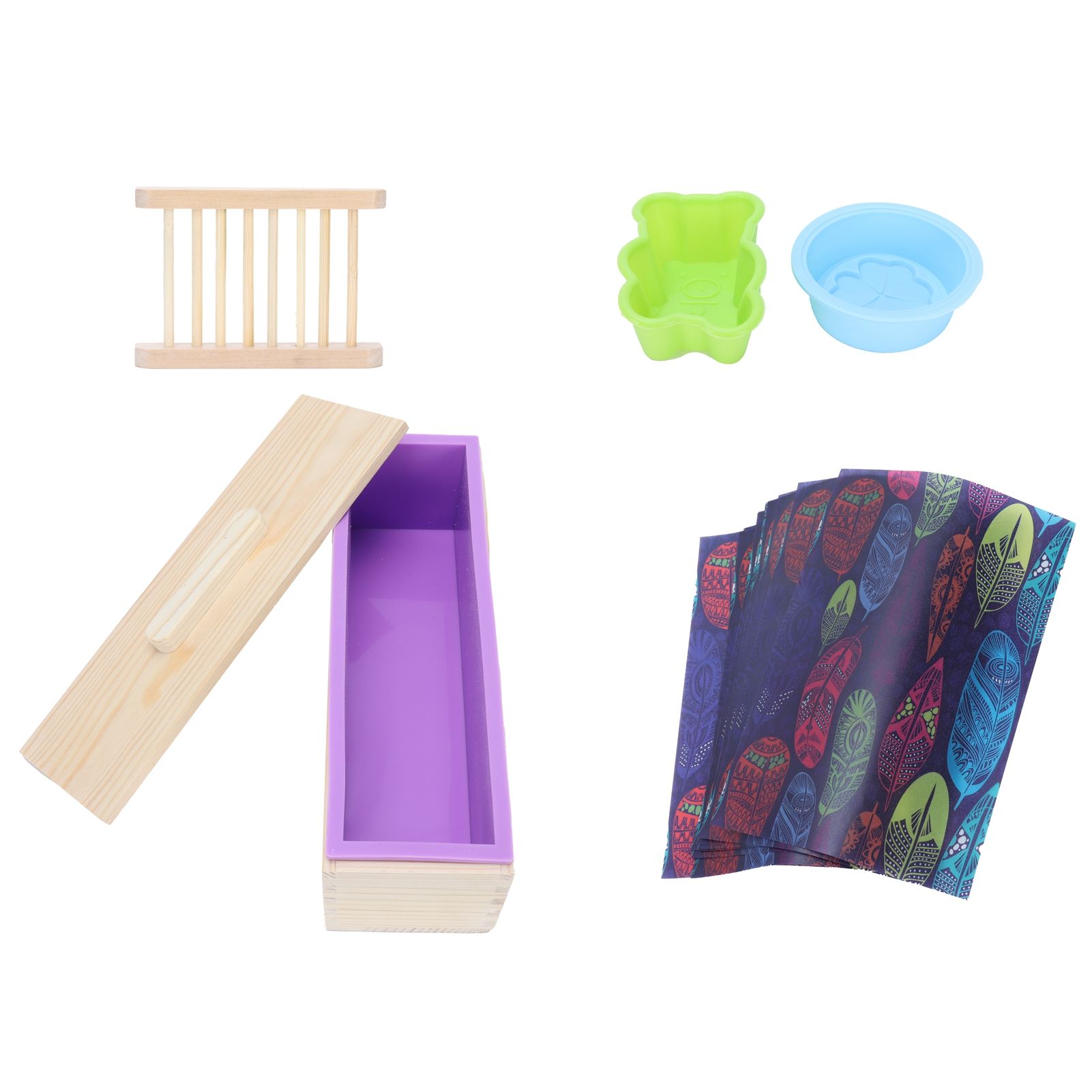 DIY Silicone Soap Mold Set with Wood Box Soap Rack Wrapping Paper Baking SuppliesPurple - Image 6