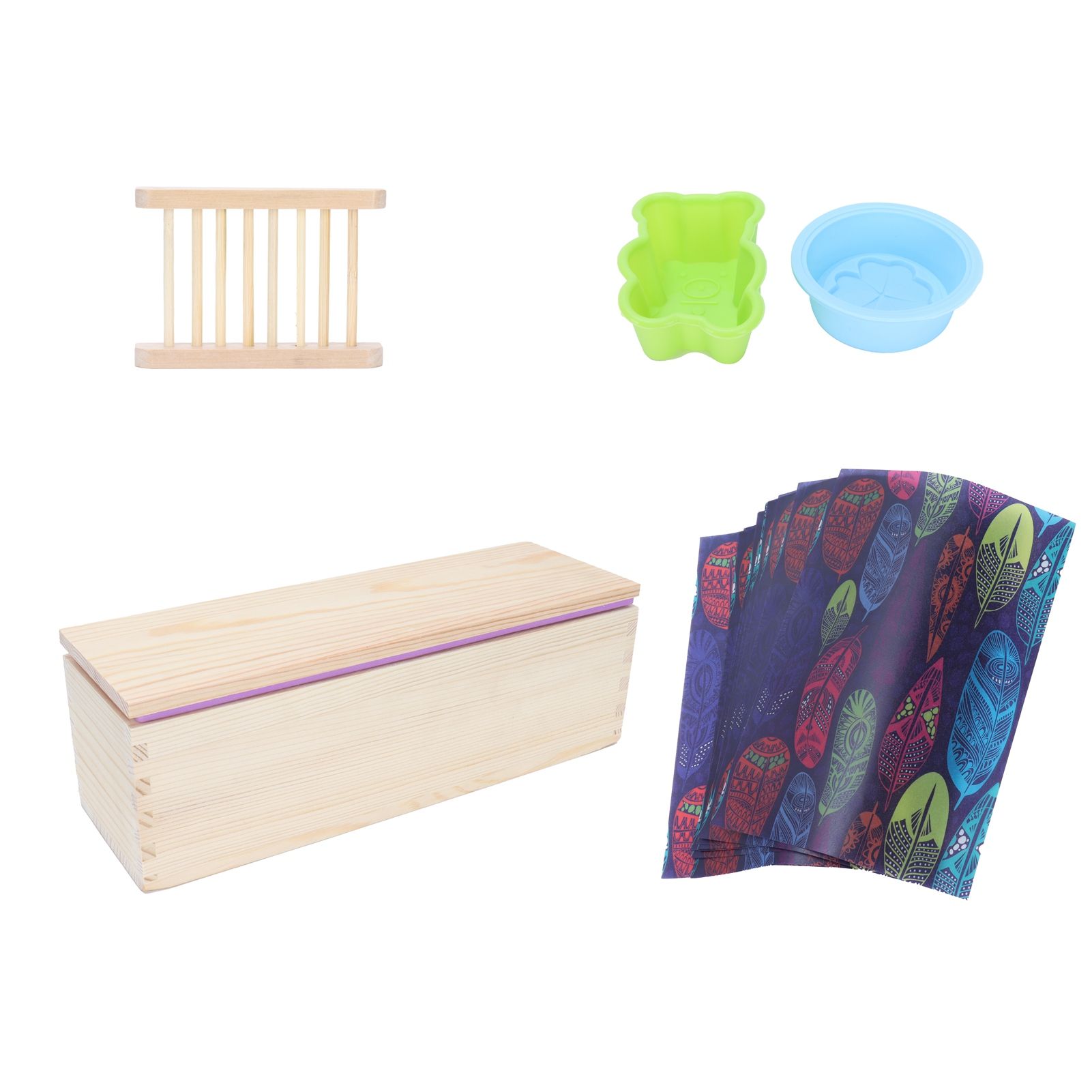 DIY Silicone Soap Mold Set with Wood Box Soap Rack Wrapping Paper Baking SuppliesPurple - Image 8