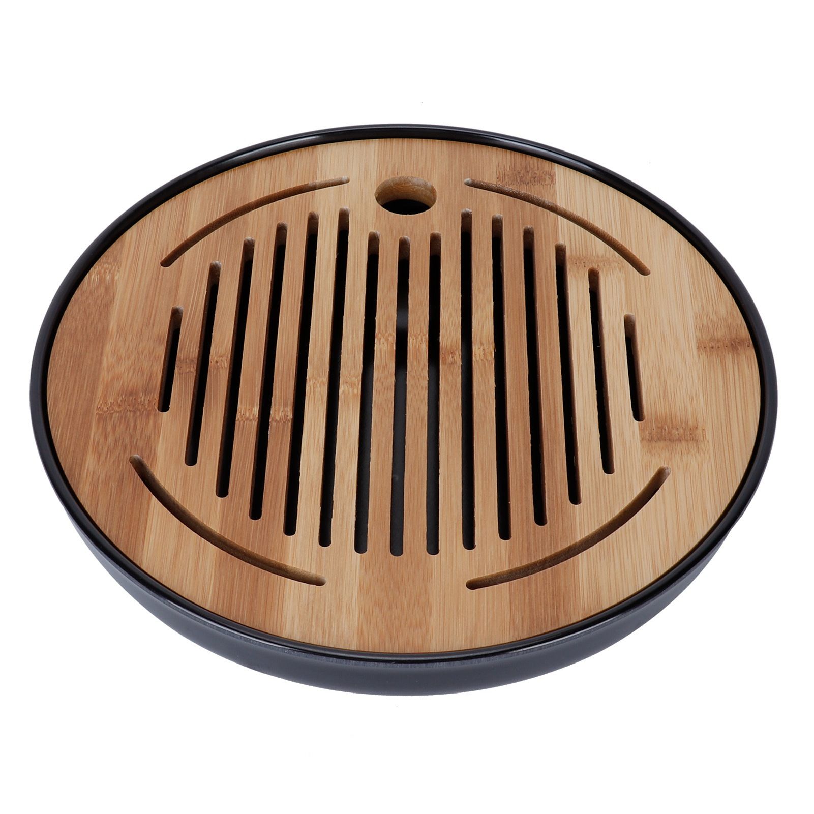 Bamboo Round Tea Tray Teapot Mat Serving Tray Drainage Water Storage Tea Set Home Supplies10in - Image 1
