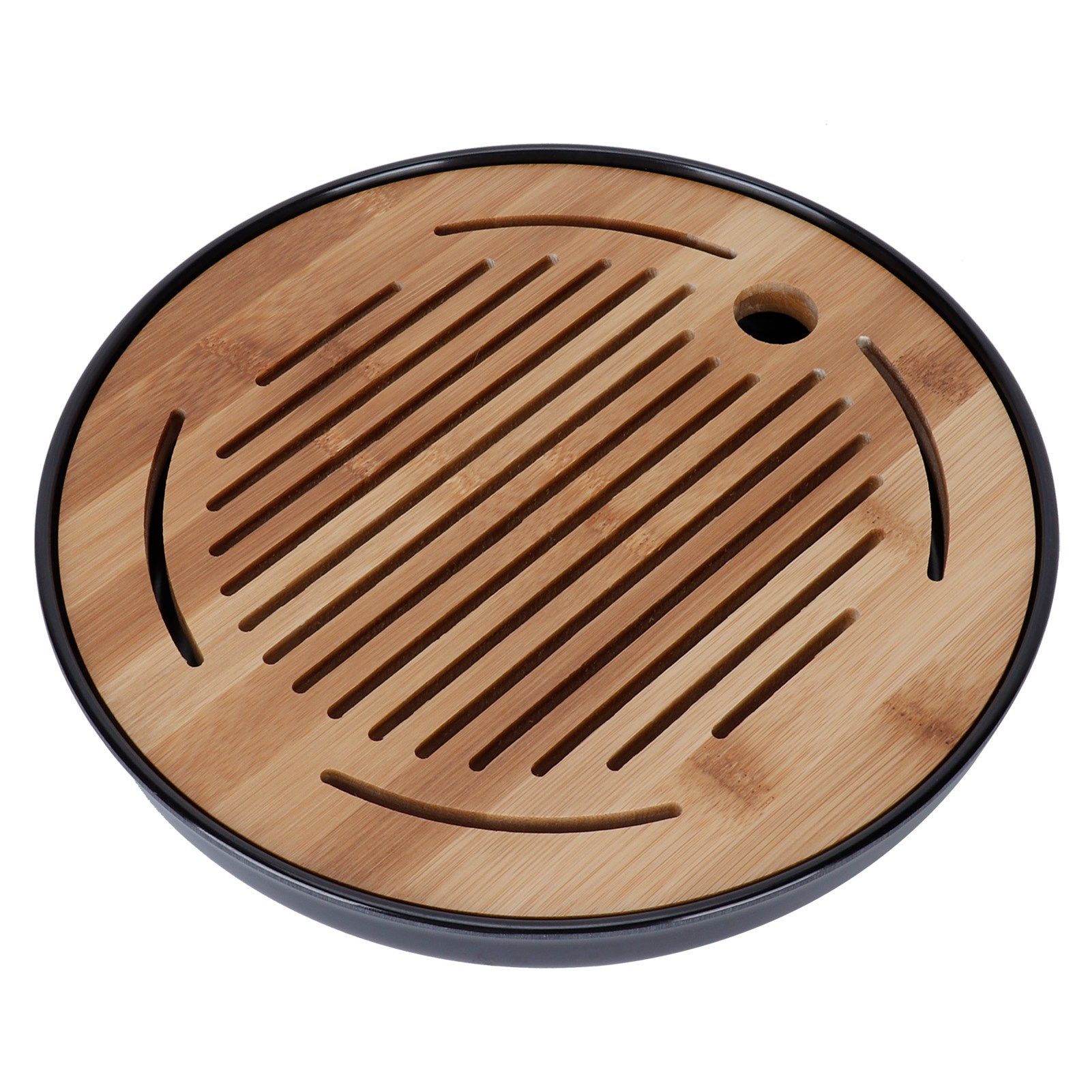 Bamboo Round Tea Tray Teapot Mat Serving Tray Drainage Water Storage Tea Set Home Supplies10in - Image 2