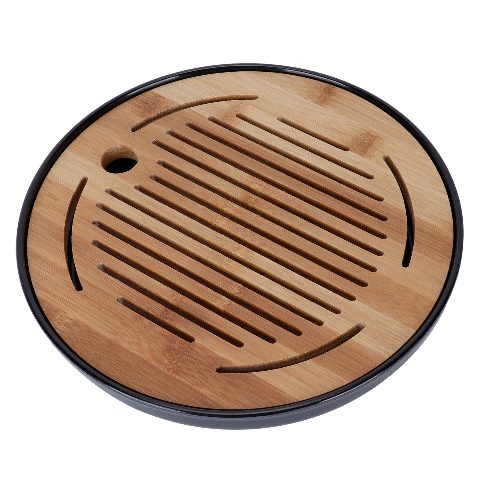 Bamboo Round Tea Tray Teapot Mat Serving Tray Drainage Water Storage Tea Set Home Supplies10in - Image 3