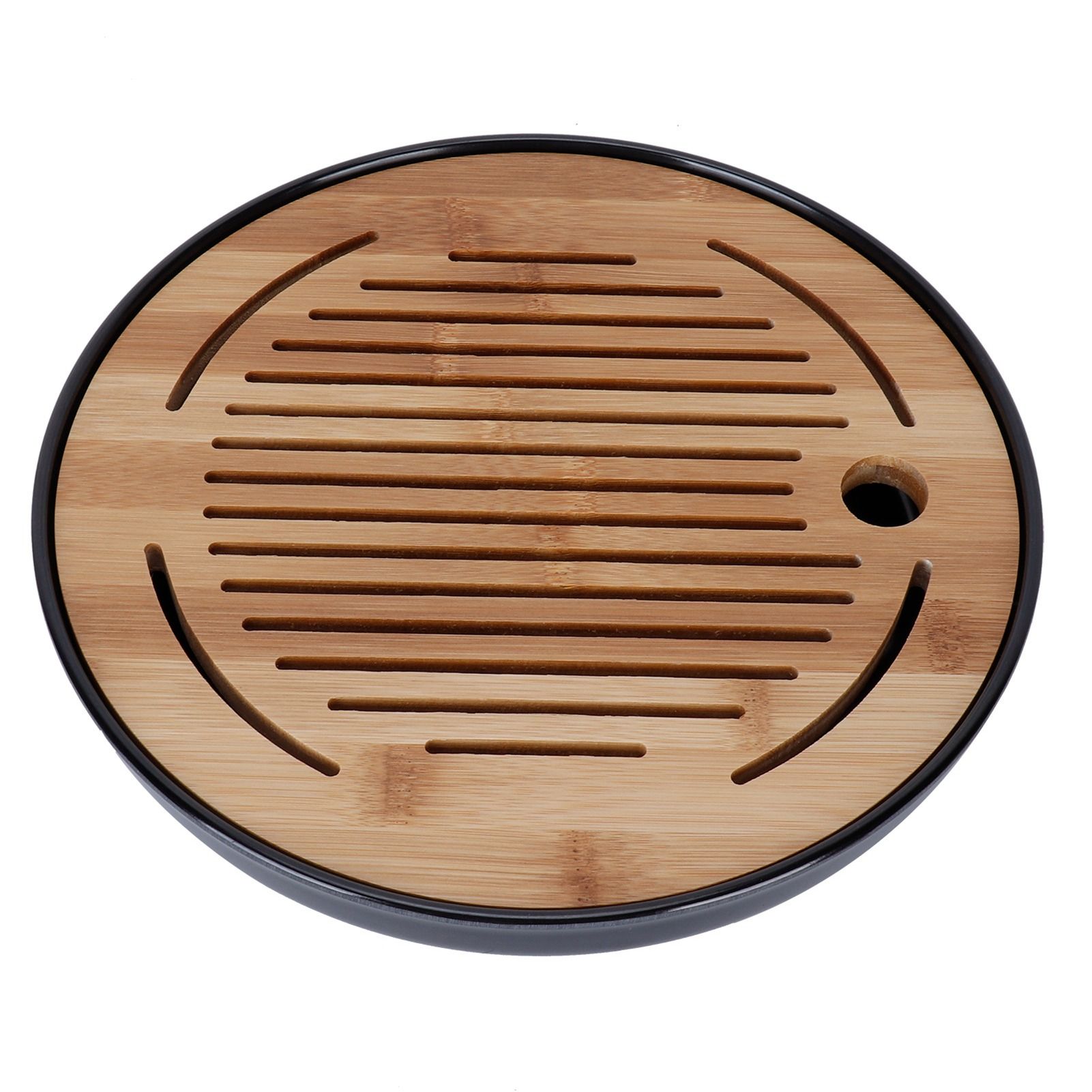 Bamboo Round Tea Tray Teapot Mat Serving Tray Drainage Water Storage Tea Set Home Supplies10in - Image 4
