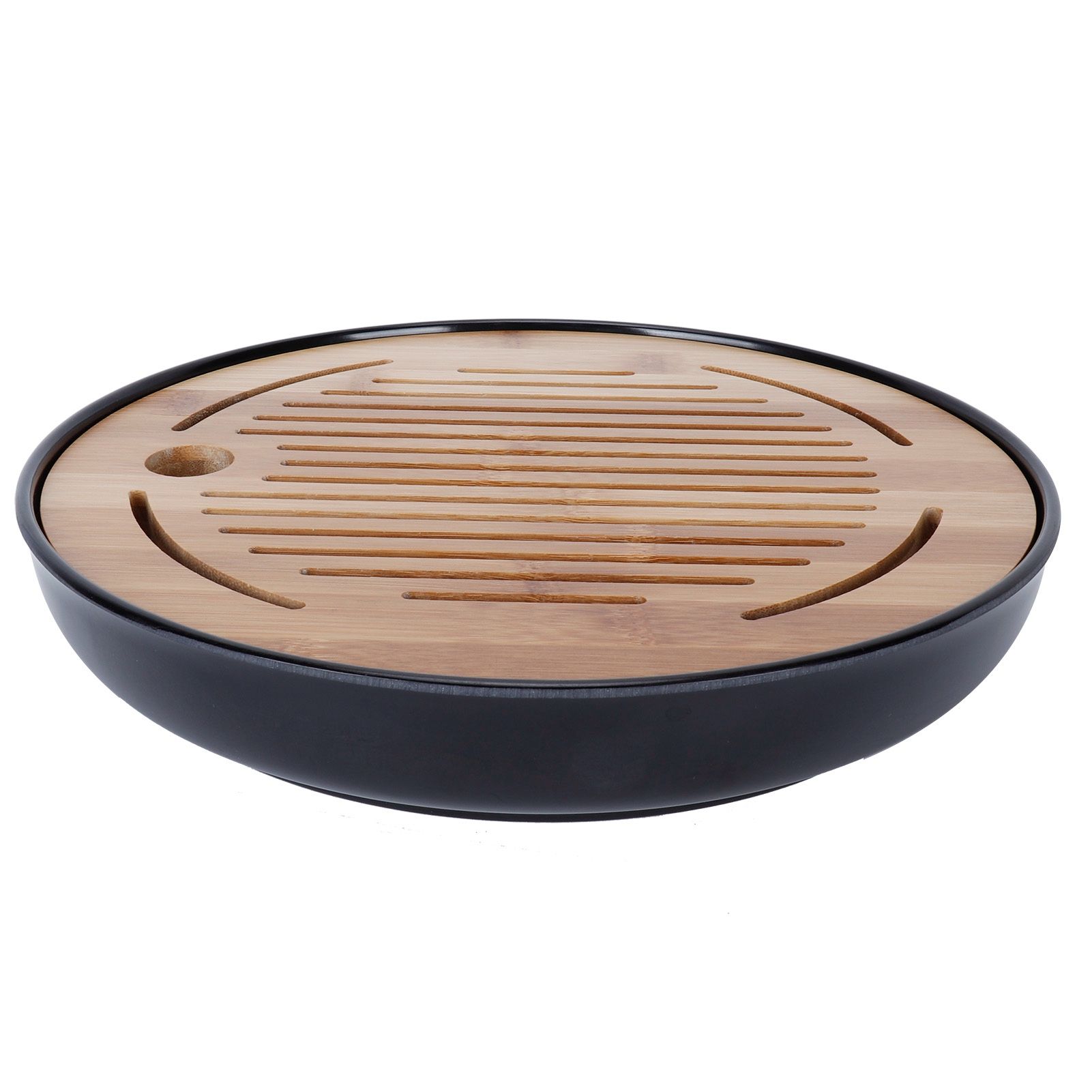 Bamboo Round Tea Tray Teapot Mat Serving Tray Drainage Water Storage Tea Set Home Supplies10in - Image 7
