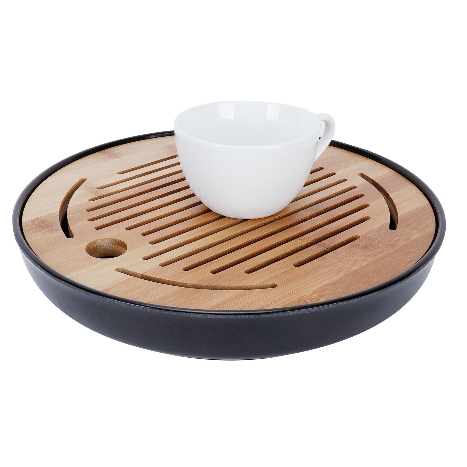 Bamboo Round Tea Tray Teapot Mat Serving Tray Drainage Water Storage Tea Set Home Supplies10in - Image 8