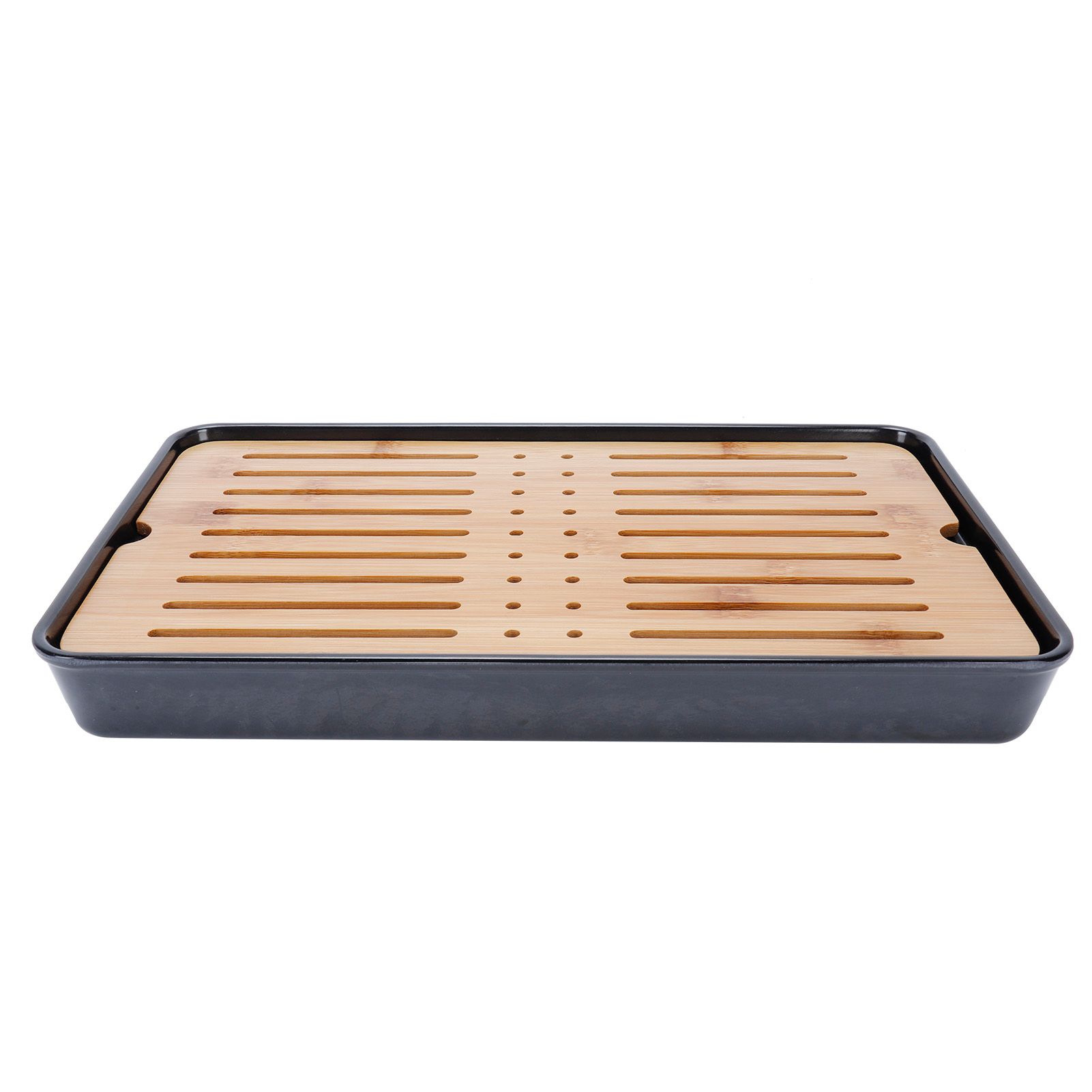 Rectangle Bamboo Tea Tray Teapot Mat Serving Tray Draining Board Tea Set Home Kitchen Use13in 1100ml - Image 1