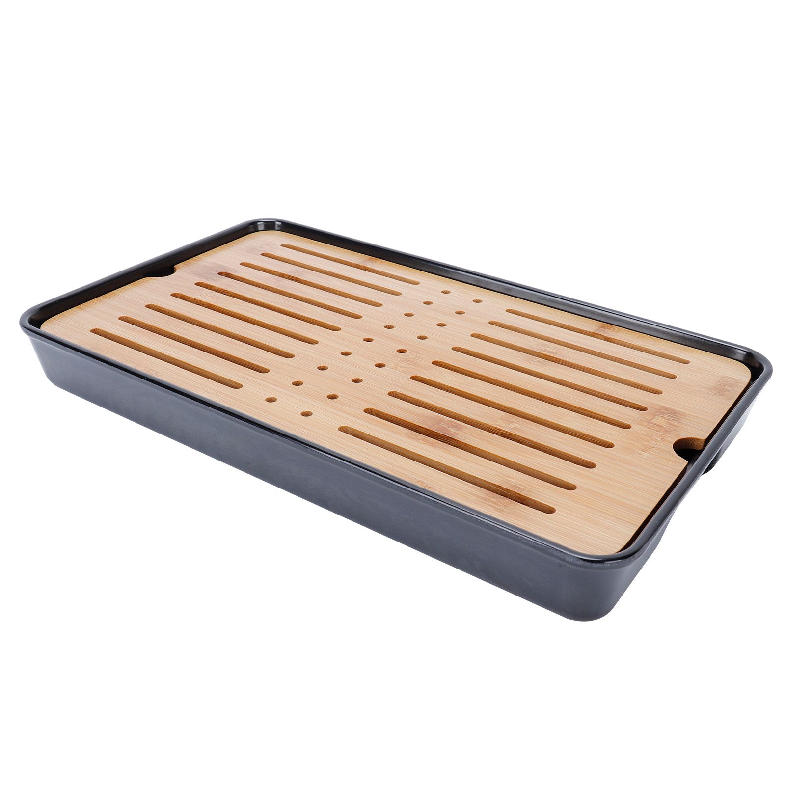 Rectangle Bamboo Tea Tray Teapot Mat Serving Tray Draining Board Tea Set Home Kitchen Use13in 1100ml - Image 2