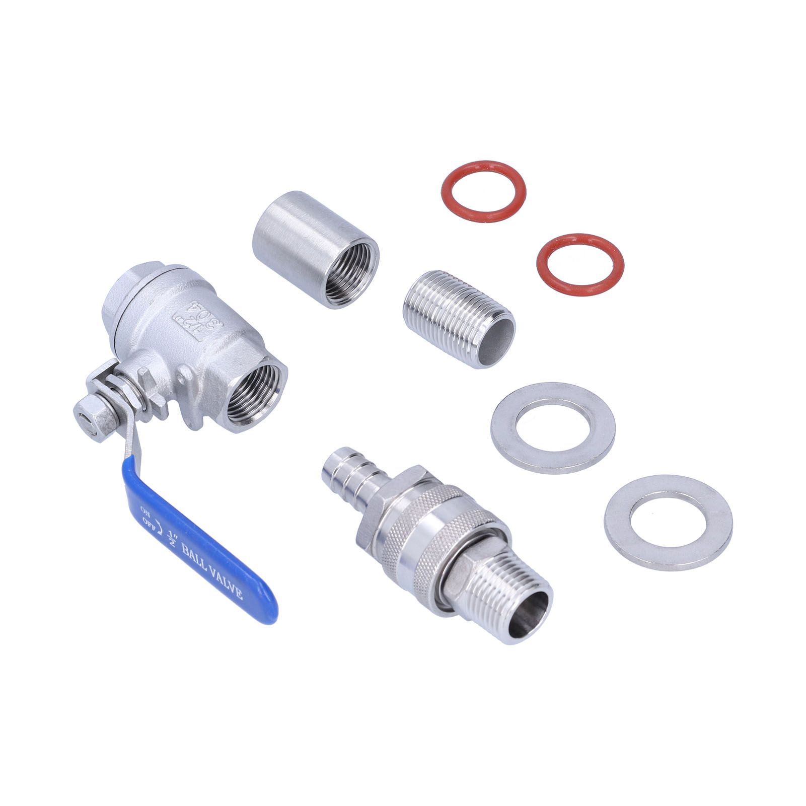 Weldless Kettle Valve Kit 1/2in BSP Ball Valve Quick Connector Bulkhead Assembly - Image 2