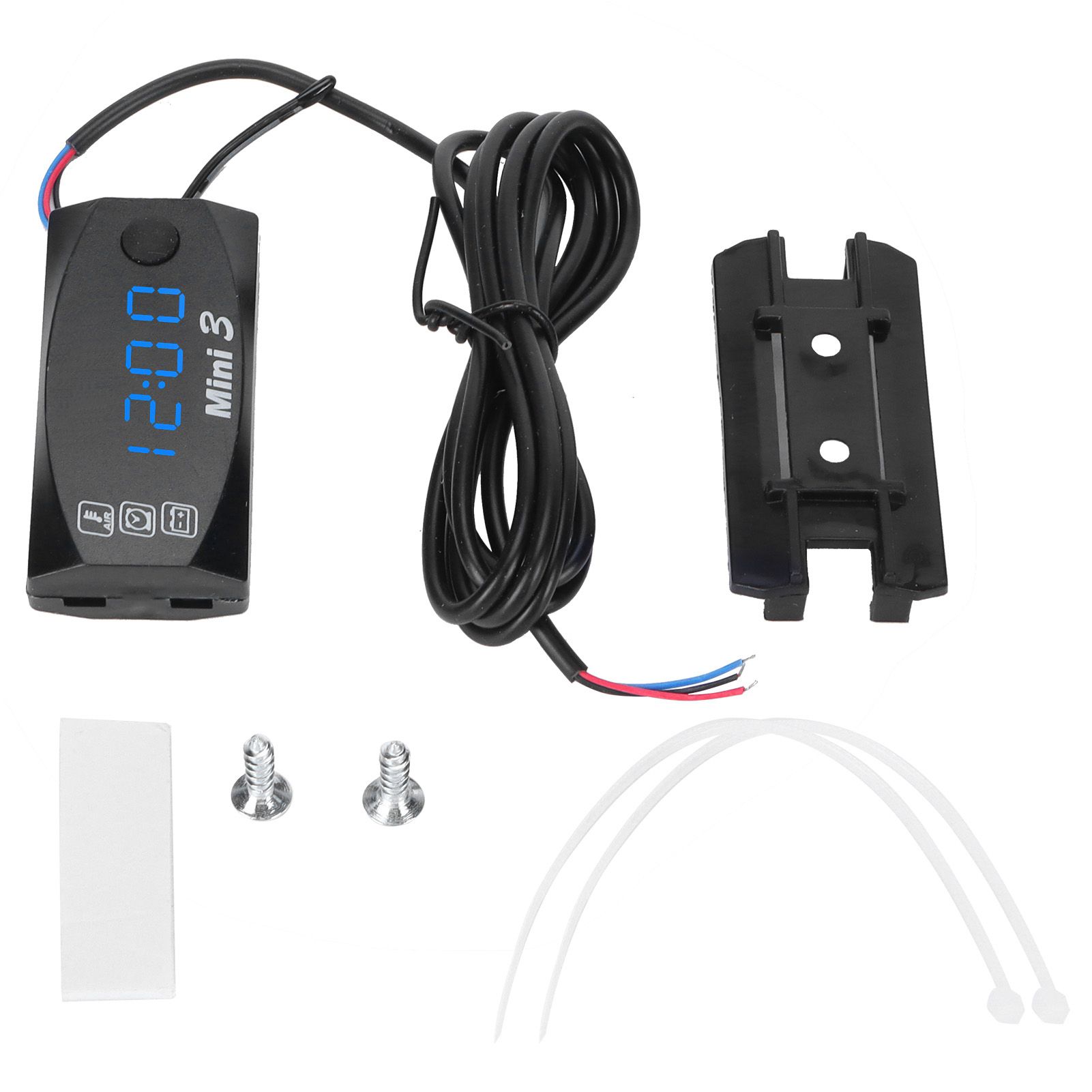 3 in 1 Waterproof LED Electronic Meter Motorcycle Digital Time Clock Thermometer VoltmeterBlue Light - Image 1