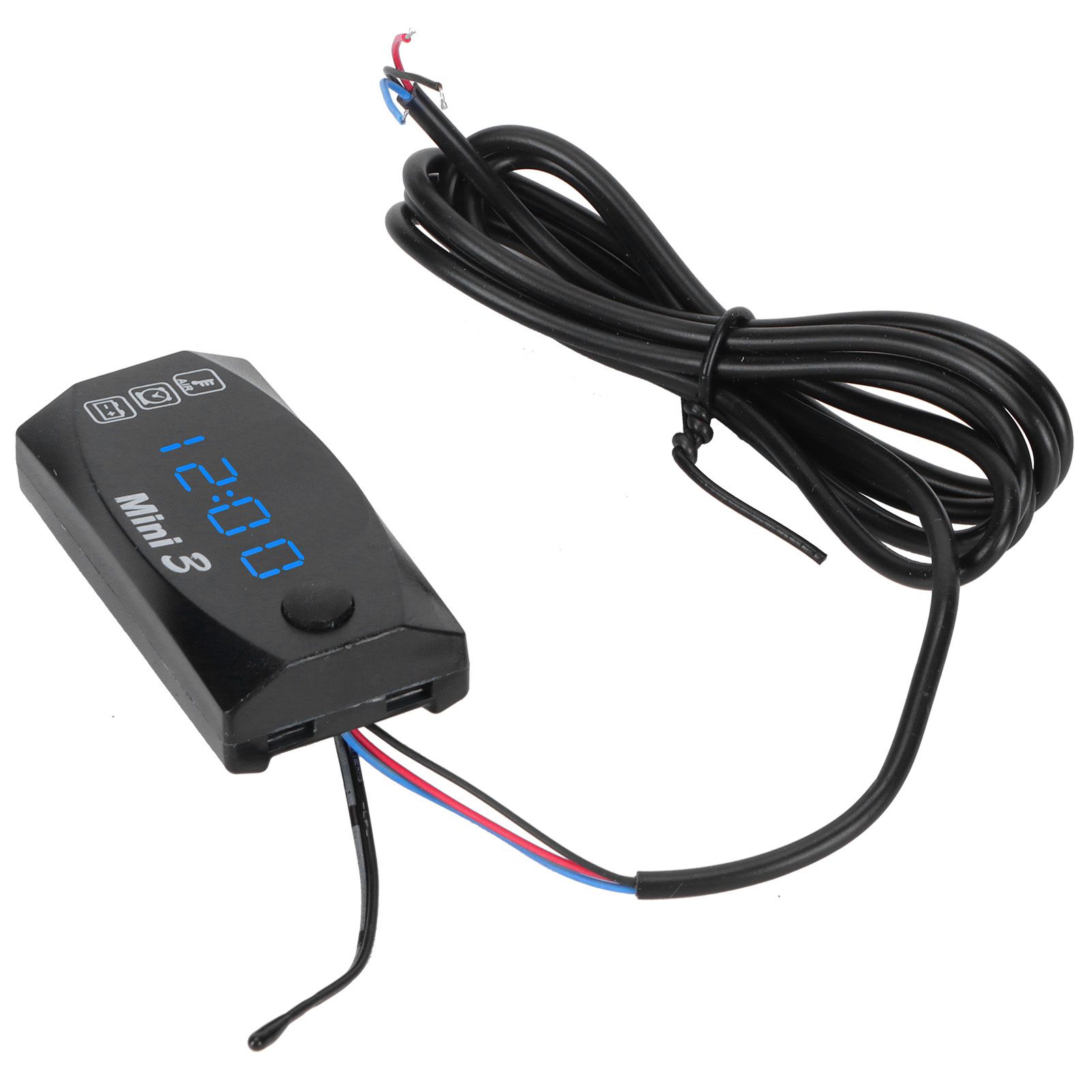 3 in 1 Waterproof LED Electronic Meter Motorcycle Digital Time Clock Thermometer VoltmeterBlue Light - Image 3