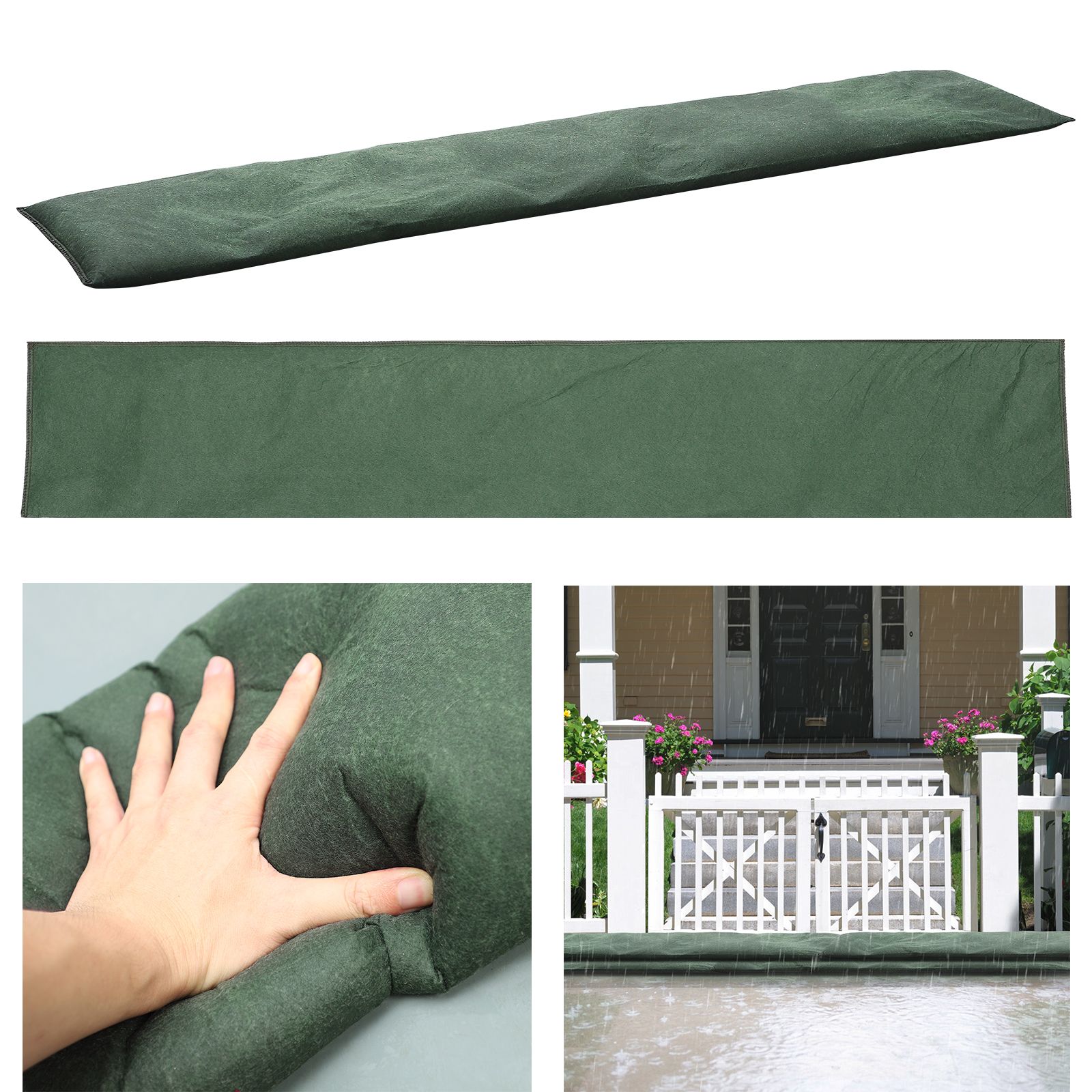 4PCS Water Activated Flood Barriers Non Woven Fabric Reusable Sandless Water Barrier Flood Bag for Rainy Season Green - Image 1