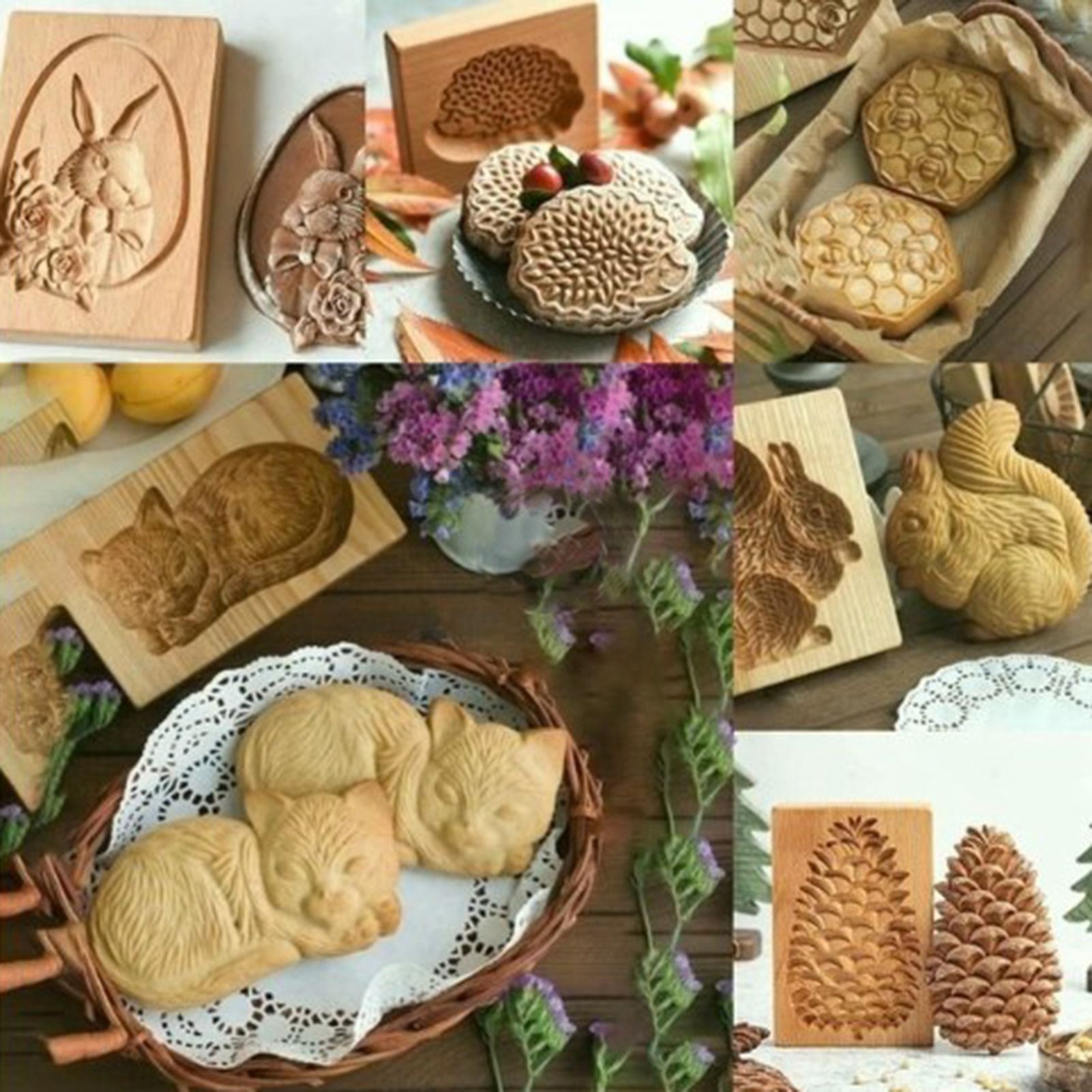 Cookie Embossing Molds Wooden Cookie Molds Biscuit Press Stamp Mold Baking Tools - Image 2