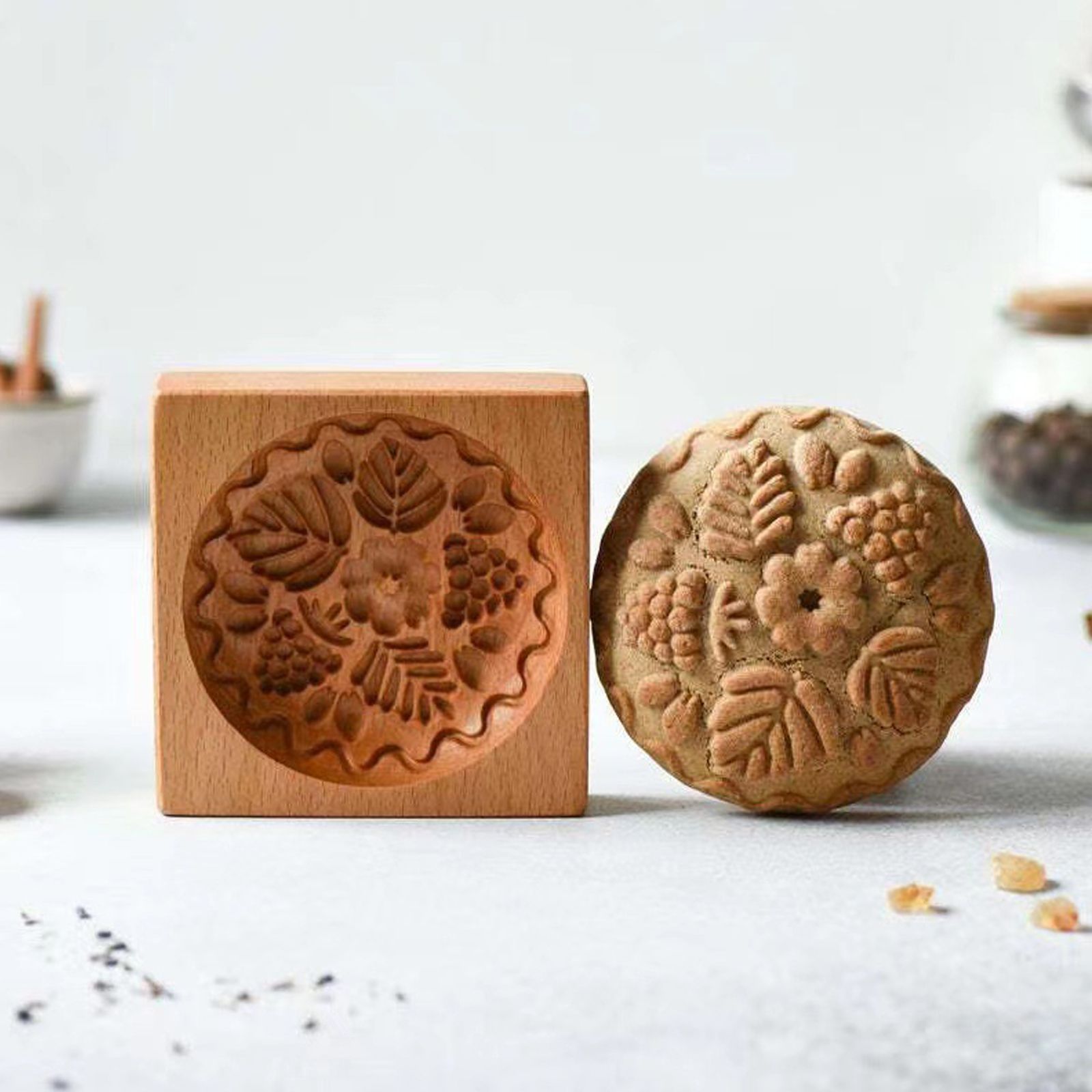 Wooden Cookie Cutter Baking Mold Carved Biscuit Cutter Embossing Mold Cookie Presses Stamps Gingerbread Cookie Mold for Cookies DIY Handmade Biscuits - Image 6
