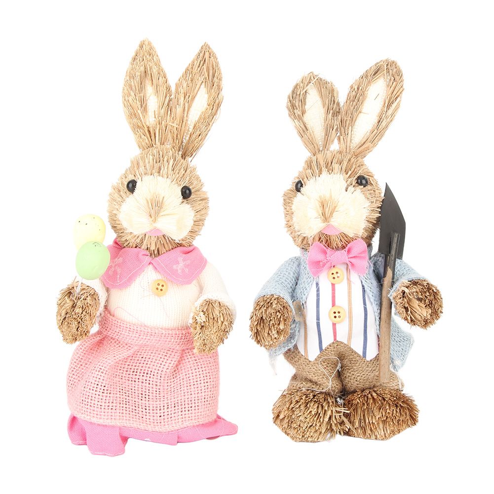 2PCS Easter Bunny Ornament Cute Rustic Simulation Rabbit Doll Home Party Supplies 23cm - Image 1