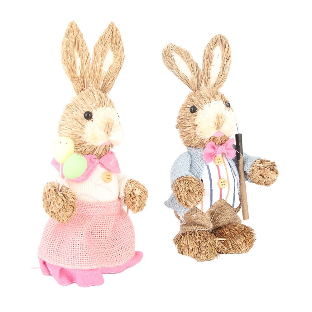 2PCS Easter Bunny Ornament Cute Rustic Simulation Rabbit Doll Home Party Supplies 23cm - Image 2