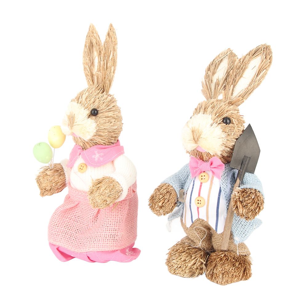 2PCS Easter Bunny Ornament Cute Rustic Simulation Rabbit Doll Home Party Supplies 23cm - Image 3