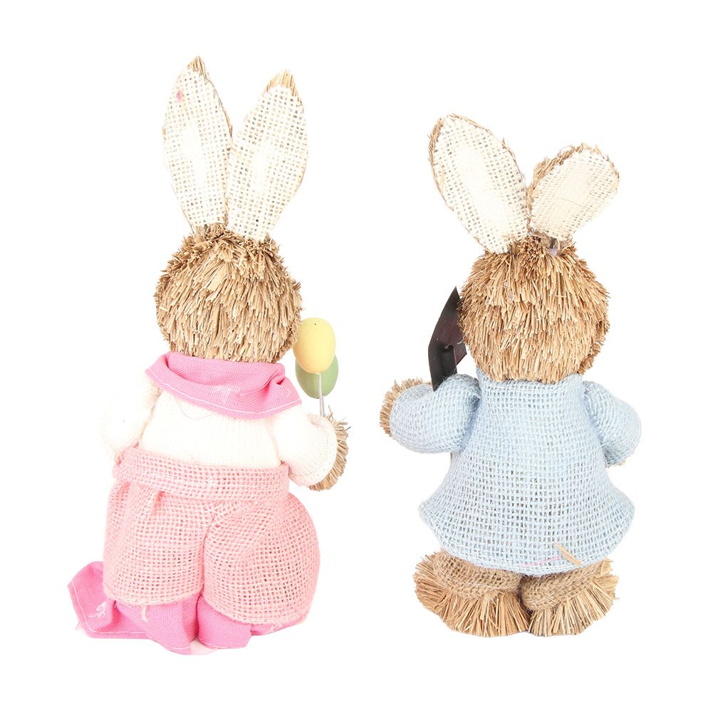 2PCS Easter Bunny Ornament Cute Rustic Simulation Rabbit Doll Home Party Supplies 23cm - Image 4