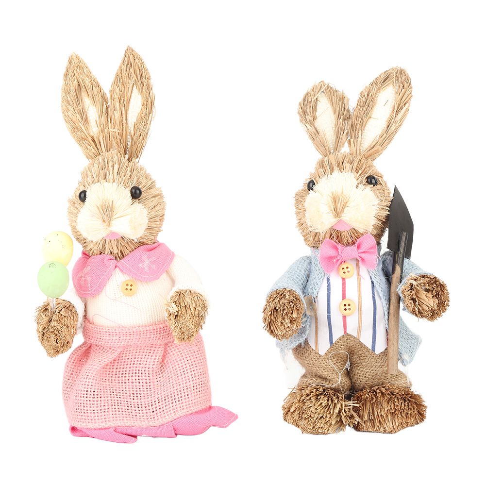 2PCS Easter Bunny Ornament Cute Rustic Simulation Rabbit Doll Home Party Supplies 23cm - Image 5