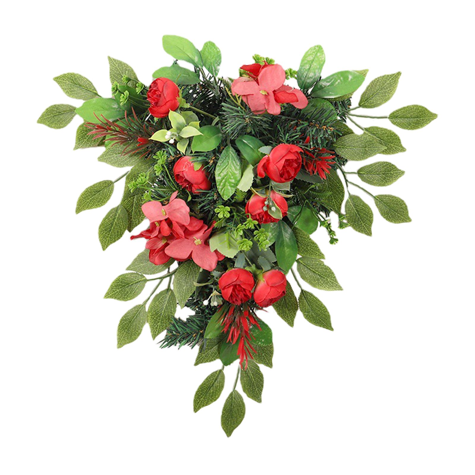 Red Tea Bud Hydrangea Upside down Tree PVC Green Plant Door Hanging Home Decoration - Image 1
