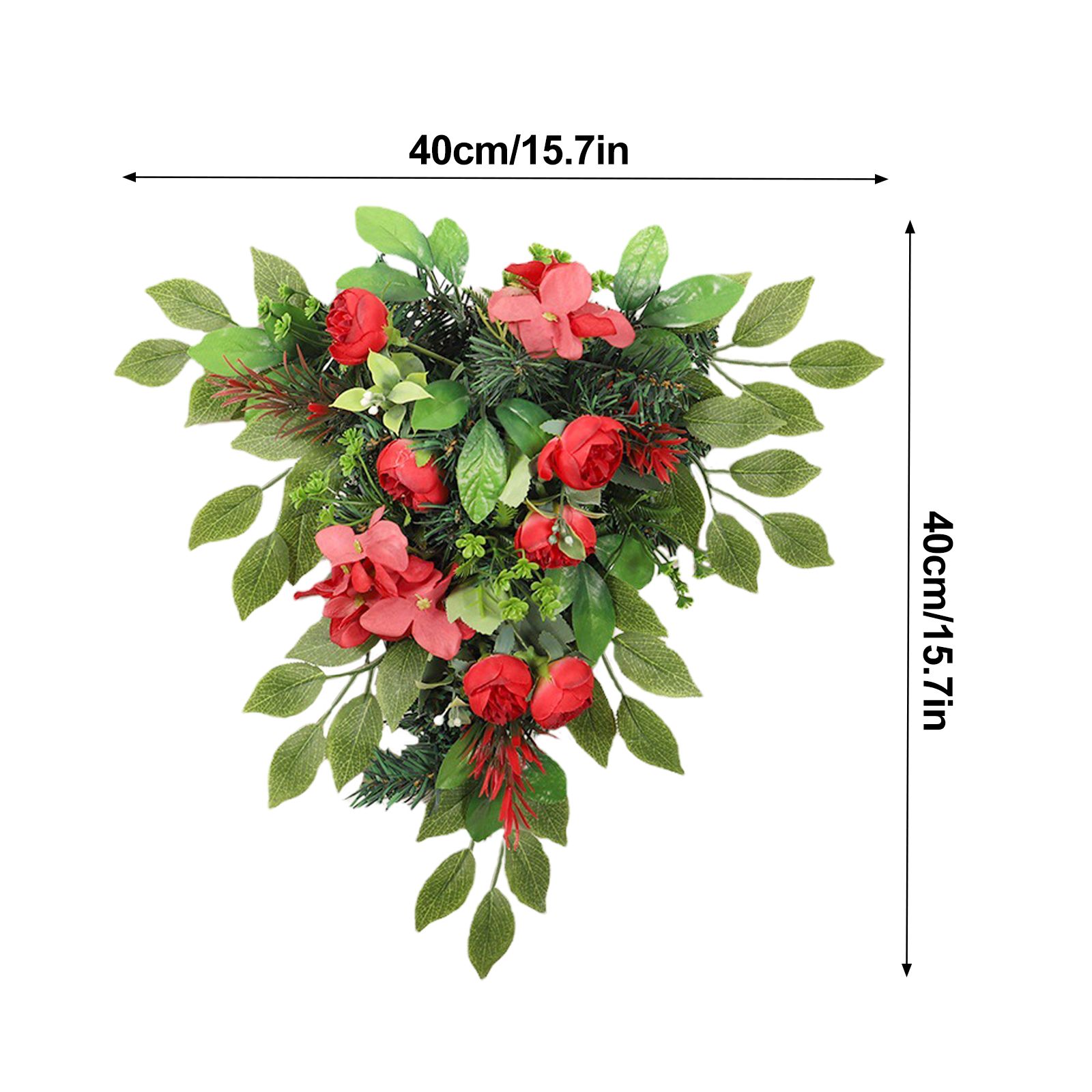Red Tea Bud Hydrangea Upside down Tree PVC Green Plant Door Hanging Home Decoration - Image 2