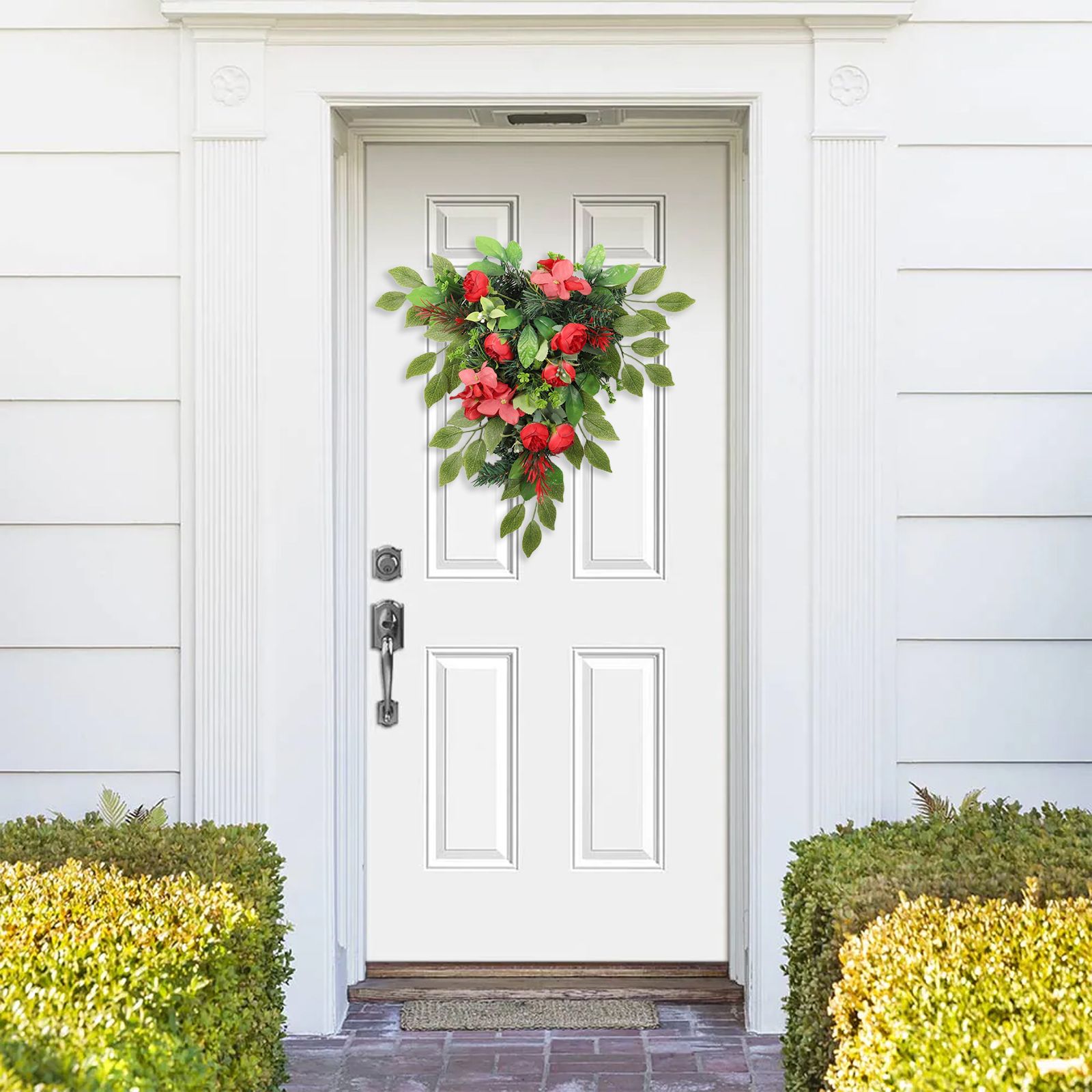 Red Tea Bud Hydrangea Upside down Tree PVC Green Plant Door Hanging Home Decoration - Image 4