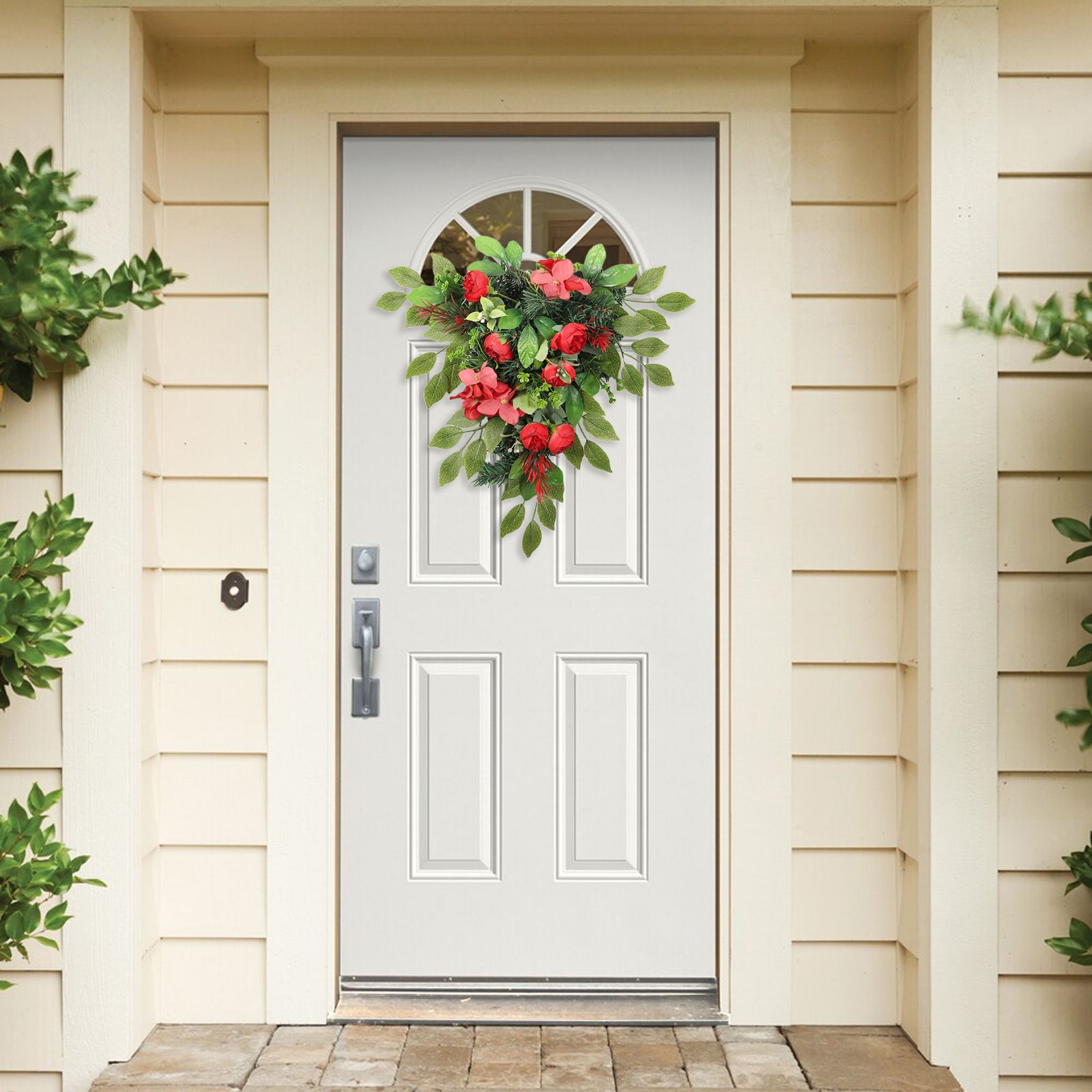 Red Tea Bud Hydrangea Upside down Tree PVC Green Plant Door Hanging Home Decoration - Image 5